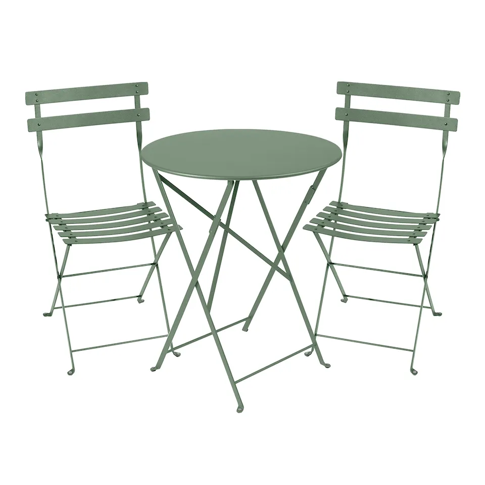 Bistro matgrupp runt bord Ø57cm & 2 metall stolar