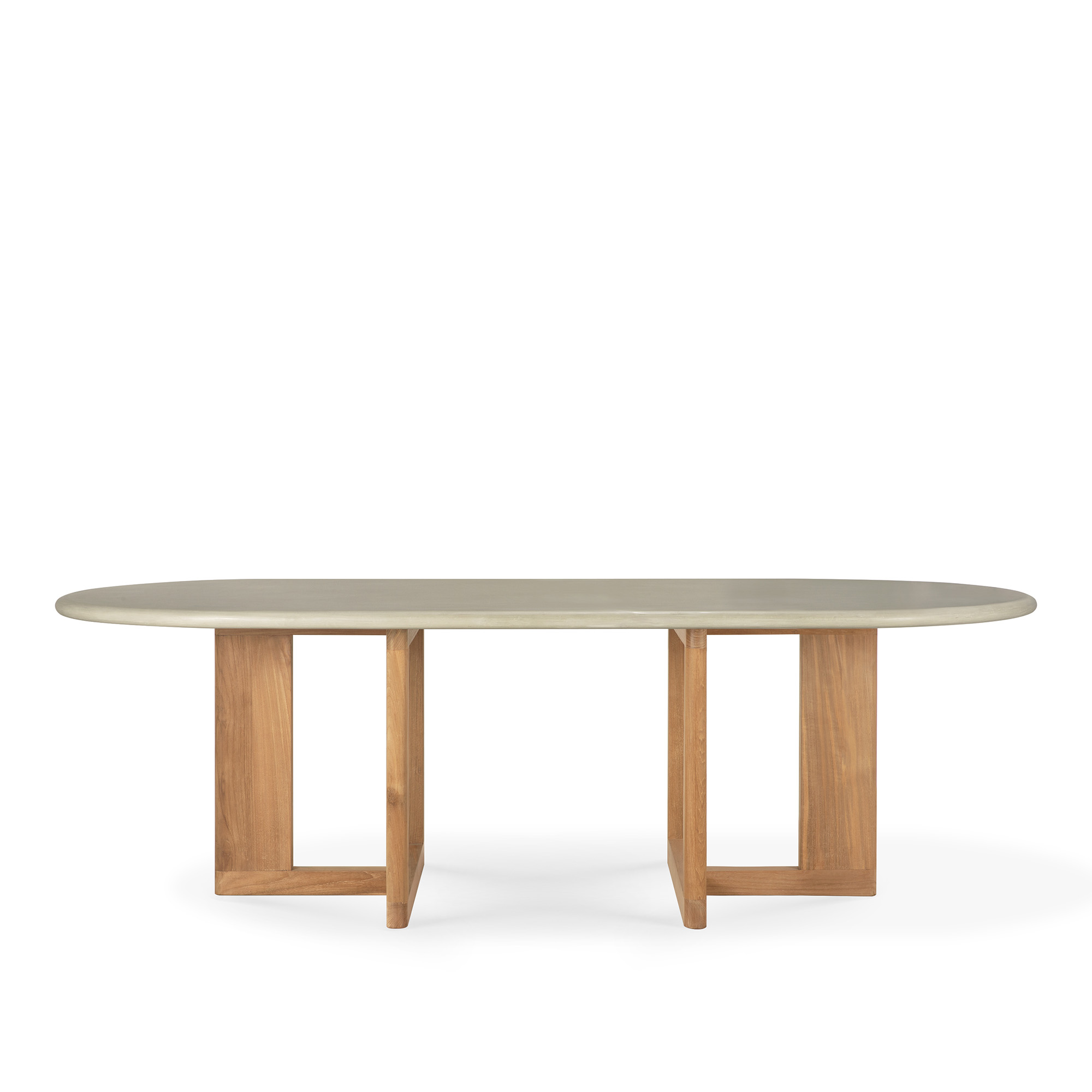 Ethnicraft - Trestle outdoor dining table - varnished concrete top - reclaimed teak base - Light Grey - oblong - Matbord utomhus - Paul Delaisse - Träfärgad,Grå - Trä/Sten