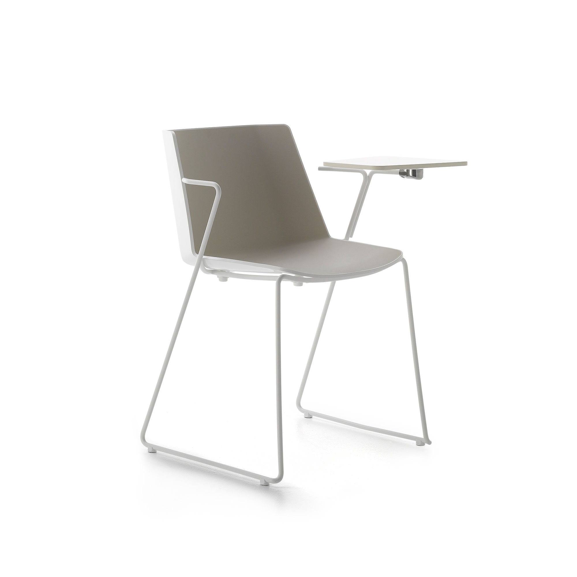 MDF Italia - Aiku Chair Table,  Gloss White/Light Grey Shell, Sled Base, Chrome-plated Frame - Matstolar - Jean-Marie Massaud - Grå - Metall/Plast
