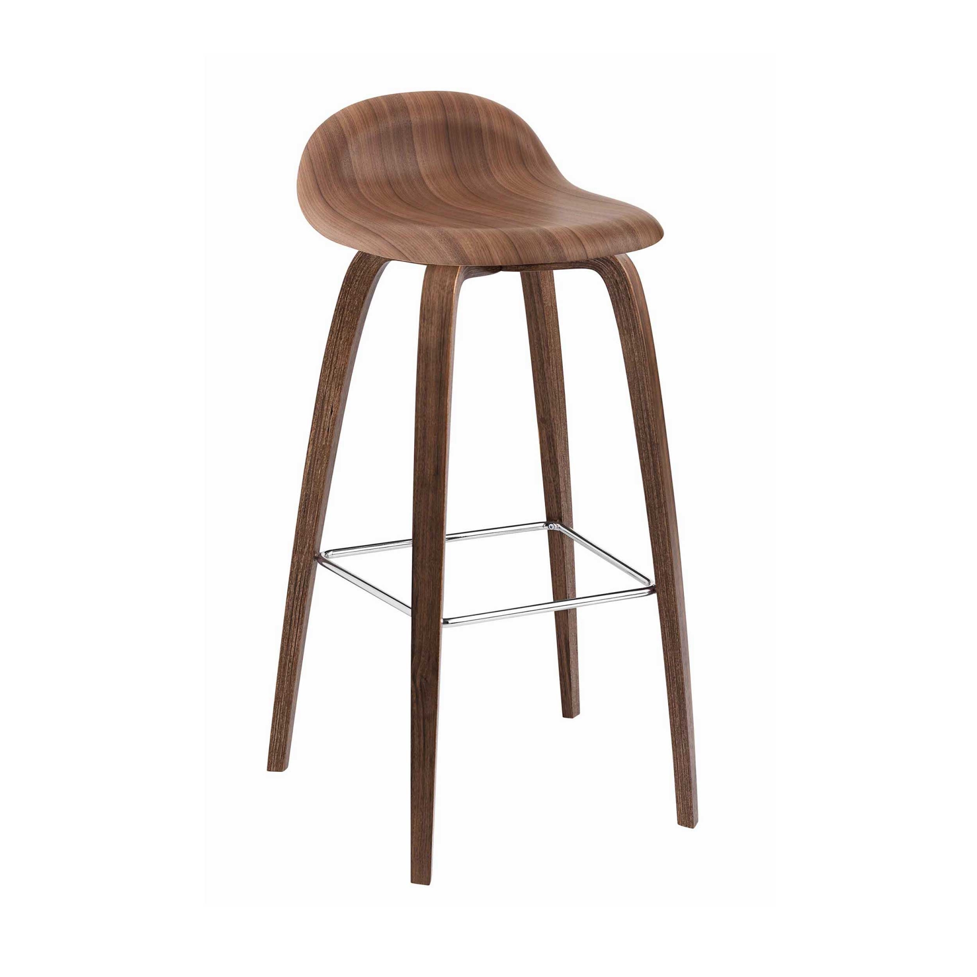 Gubi - 3D Counter Stool Wood Base  Top Walnut - Unupholstered - Barstolar & barpallar - Träfärgad - Metall/Trä