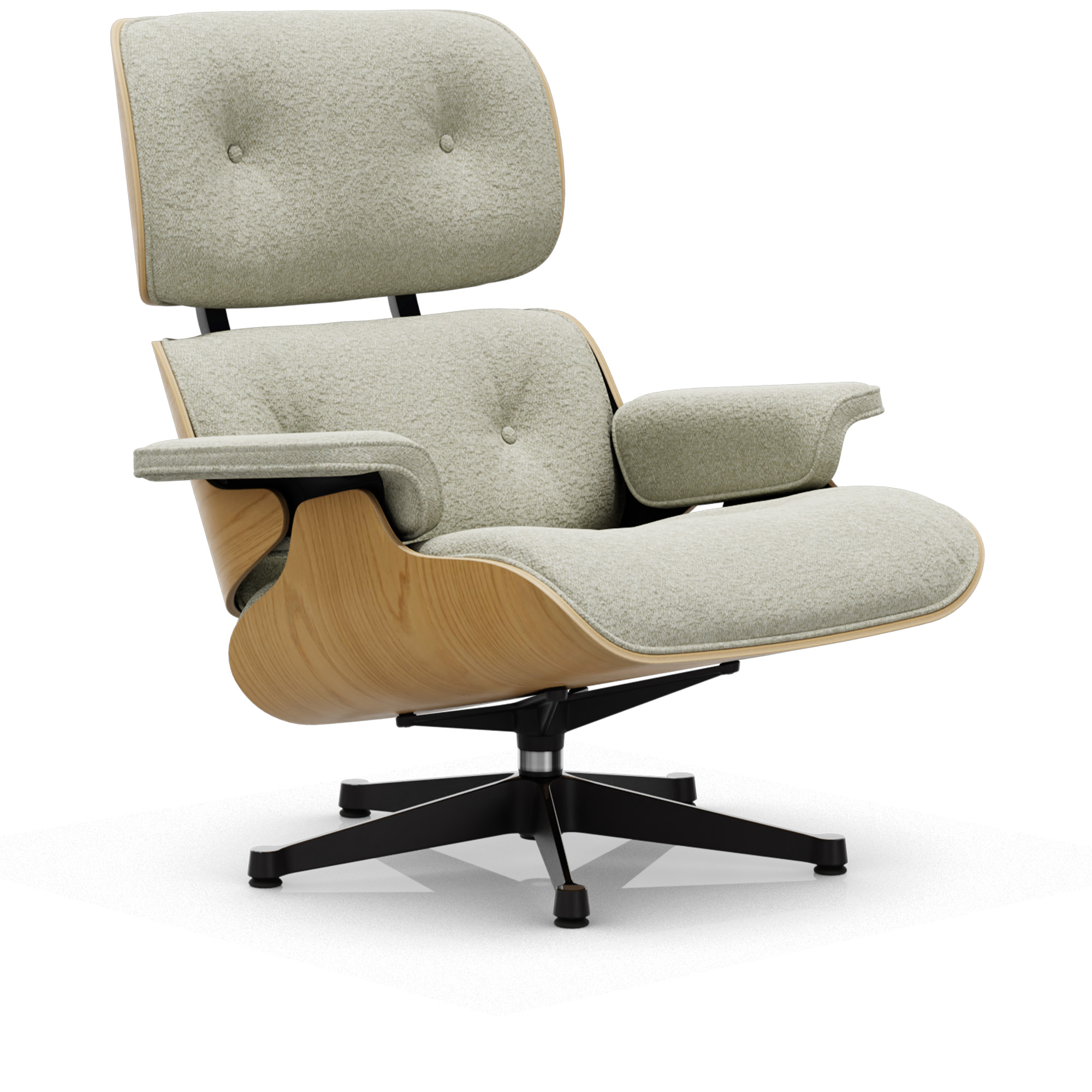 vitra - eames lounge chair natural chestnut nubia cream/sand 03 polished aluminium/deep black - fåtöljer - charles & ray eames - läder/metall/trä