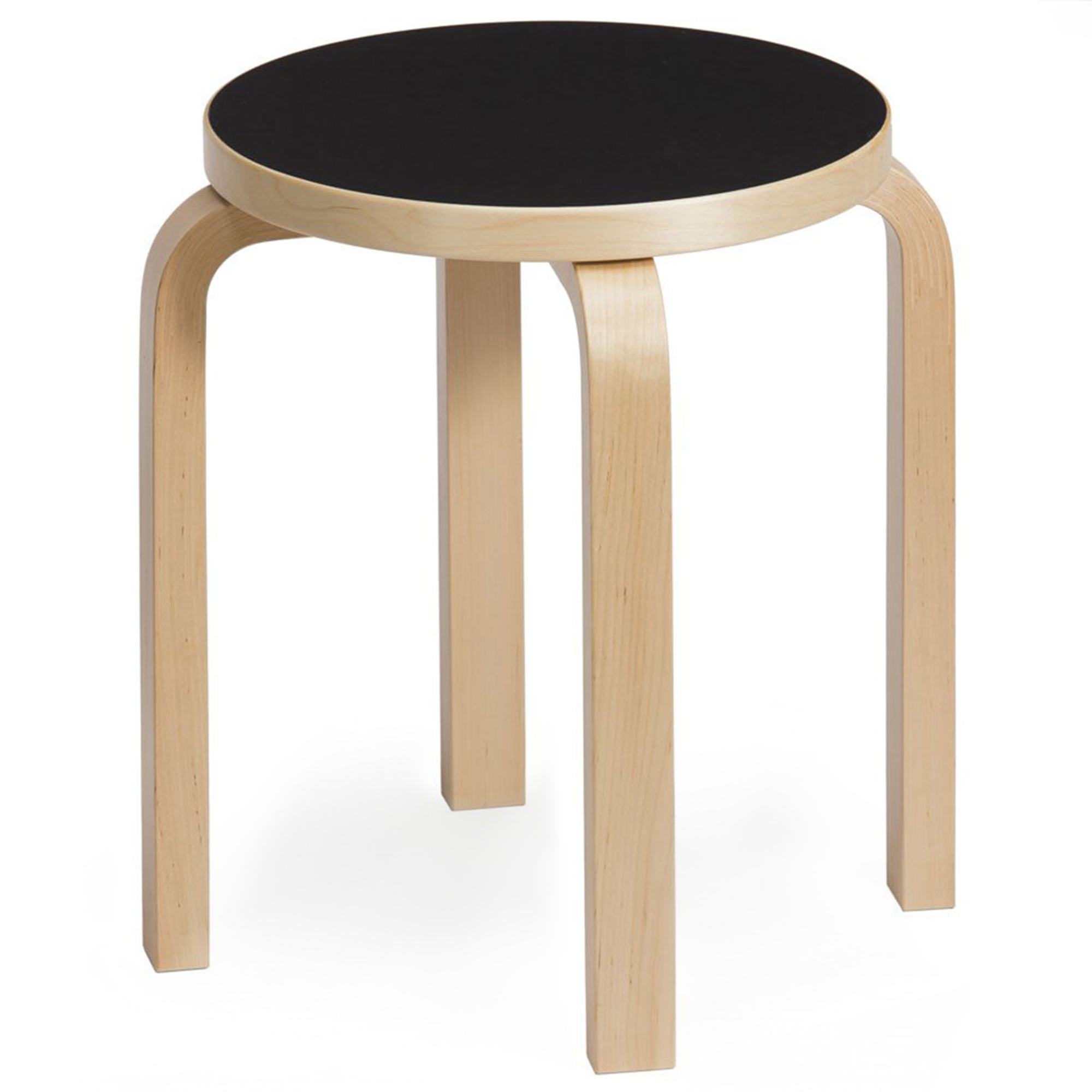 Artek - Pall E60, 4 ben, Klarlackade ben, Svart linoleum sits - Pallar - Alvar Aalto - Svart - Trä | Möbler - Stolar Och Pallar - Pallar | Möbelexperten