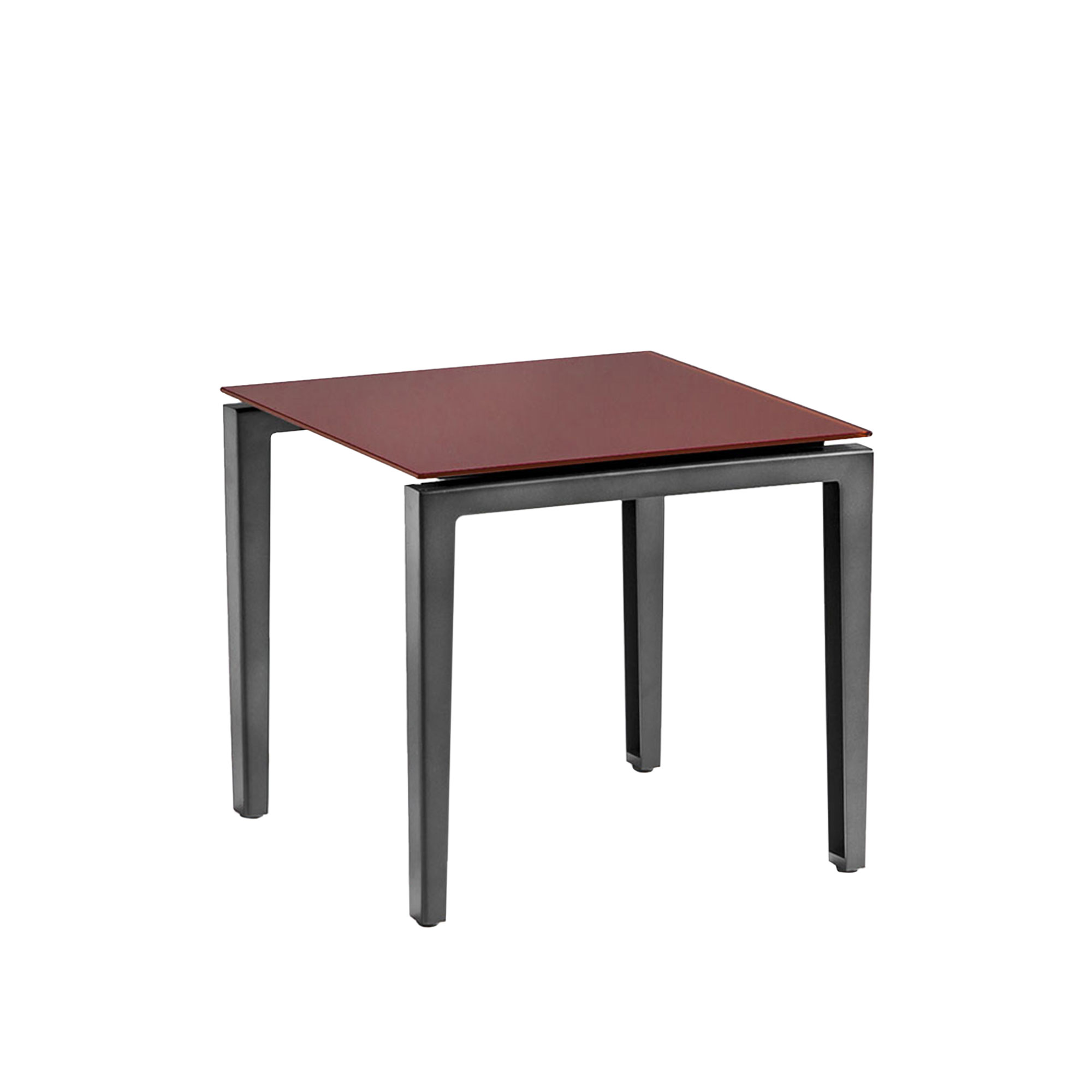 Cassina - 205 Scighera Low Table - Square, 50 x 50 cm - Höjd 44 cm, Skiva i Tegelröd glasskiva, Underrede i matt antracitgrå - Sofabord - Piero Lissoni - Rød,Grå - Glass/Metall