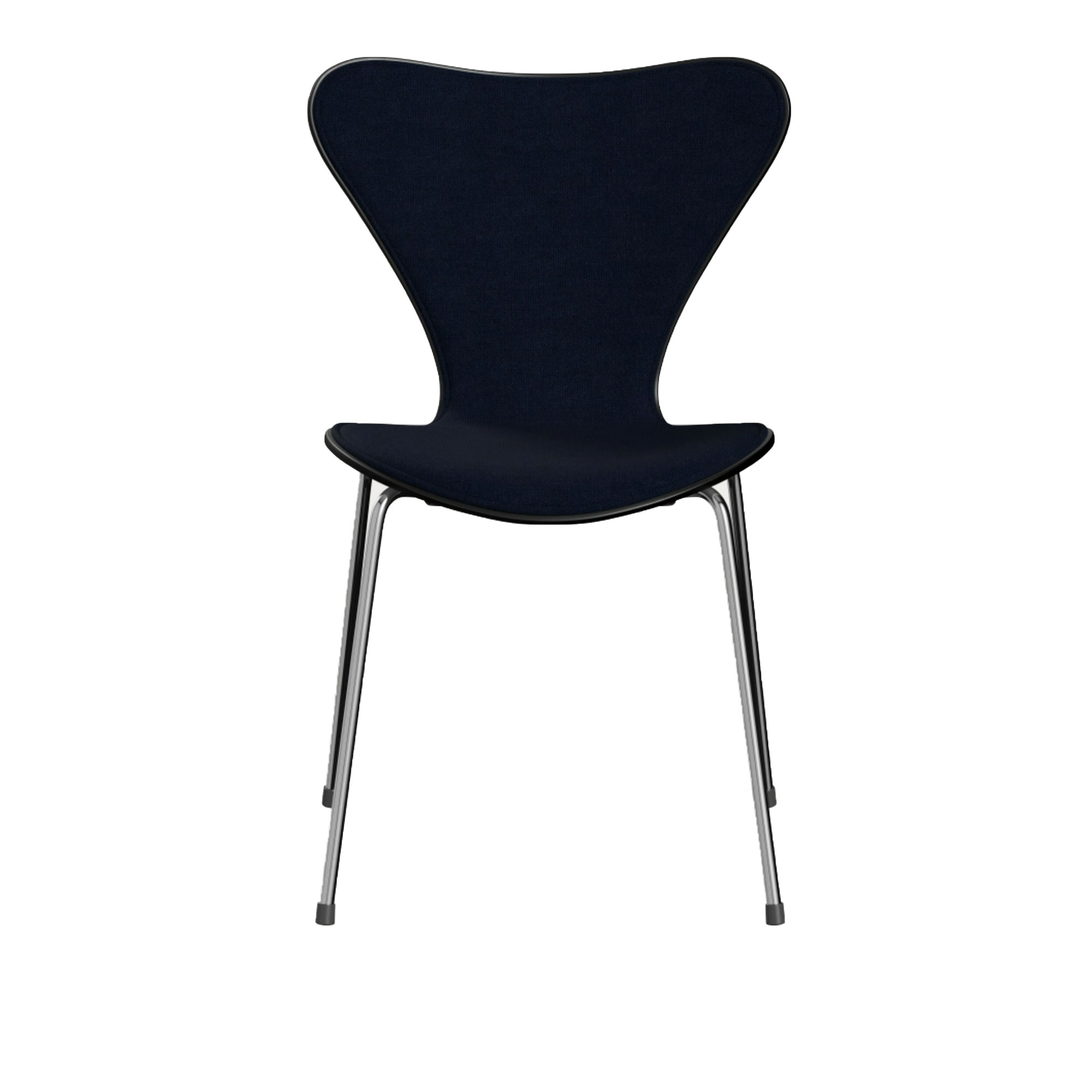 Fritz Hansen - 3107 Sjuan - Framsidesklädd, Black, Tyg, Hallingdal 764 - Matstolar - designer_arne_jacobsen - Blå - Metall/Trä/Textilmaterial