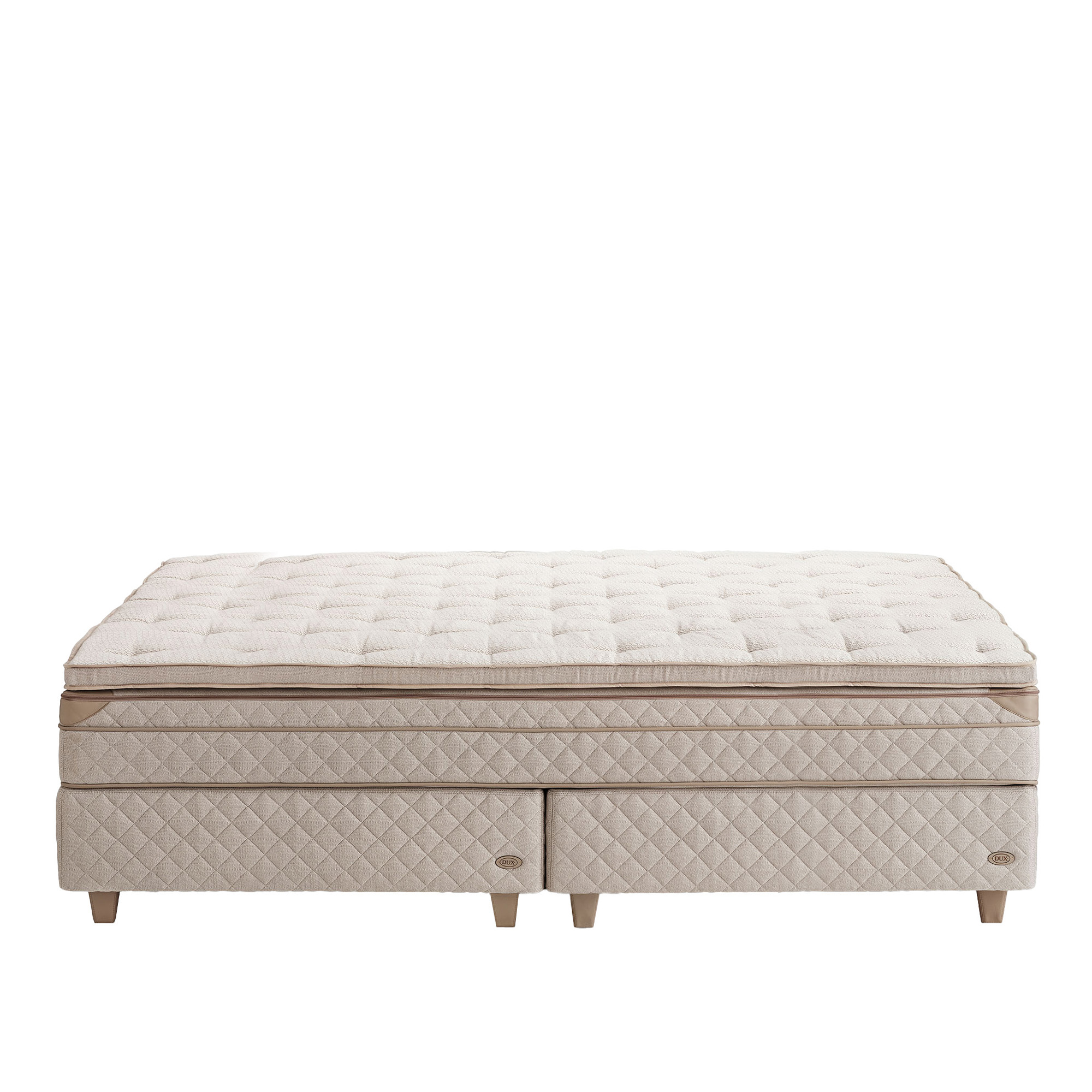 DUX - Dux 60 resårbotten/ Dux 60 resårmadrass medium/ Top Pad Plus Bäddmadrass 210x200 cm/ Konisk läder oatmeal 12 cm - Sängar - Beige | Möbler - Sängar Och Tillbehör - Sängar | Möbelexperten
