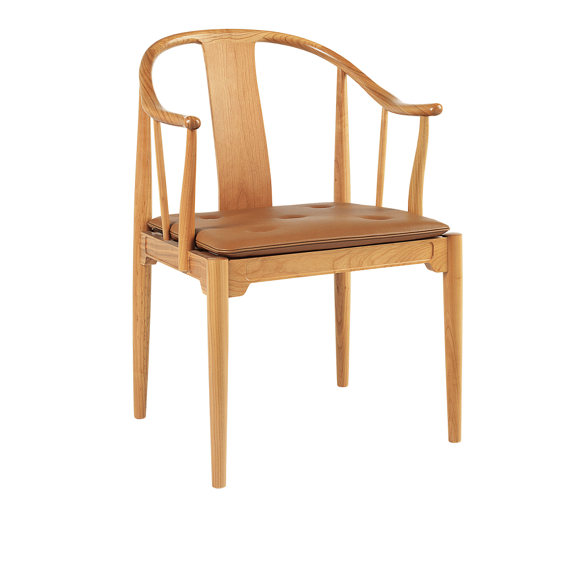 Fritz Hansen - 4283 Kinastolen, Läder, Classic Walnut, Naturlig körsbär - Matstolar - Hans J. Wegner - Brun - Läder/Trä | Möbler - Stolar Och Pallar - Matstolar | Möbelexperten