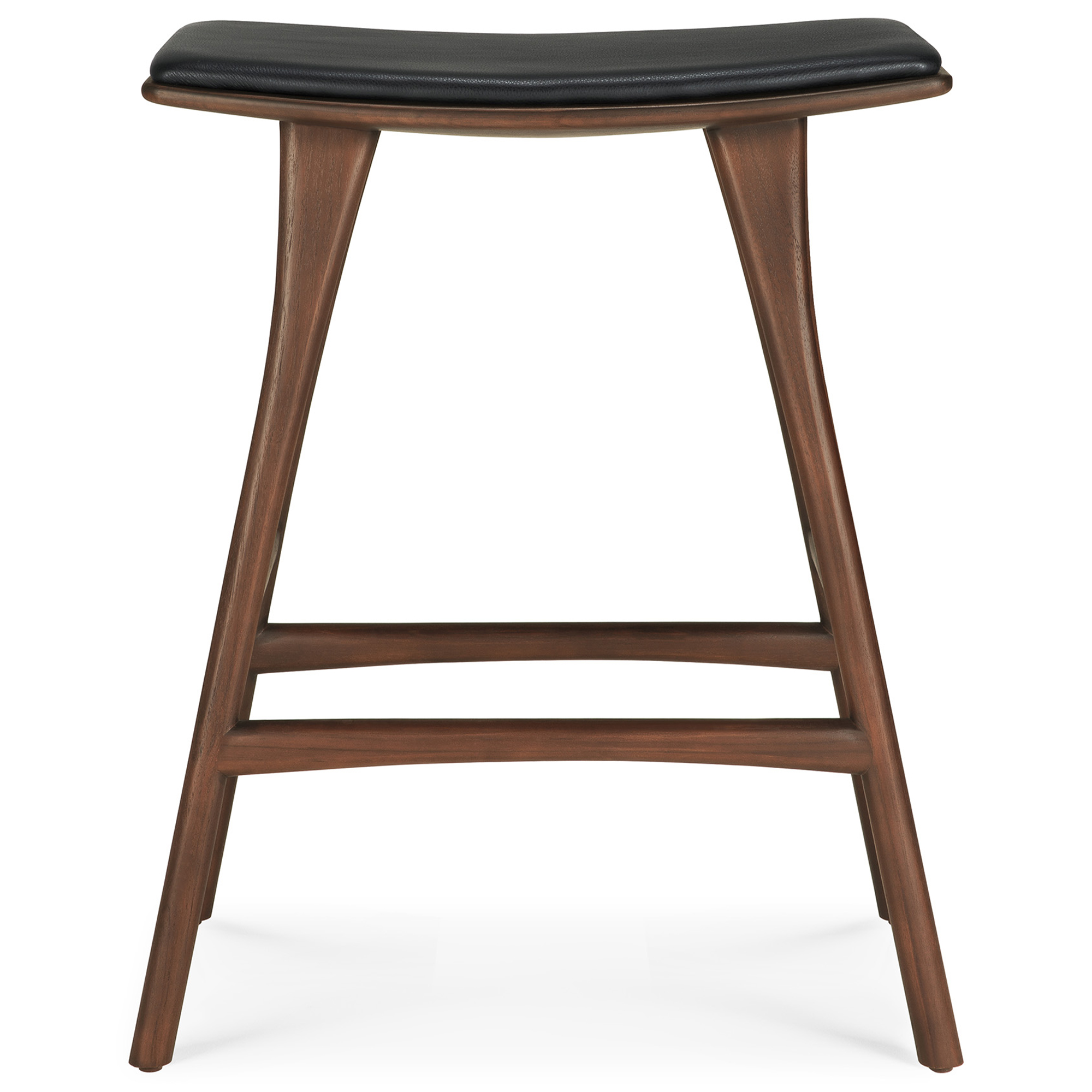 Ethnicraft - Osso Counter Stool - Varnished Teak - Brown - Black Leather 57/33/69 - Barstolar - Alain Van Havre - Brun - Trä | Möbler - Stolar Och Pallar - Barstolar | Möbelexperten