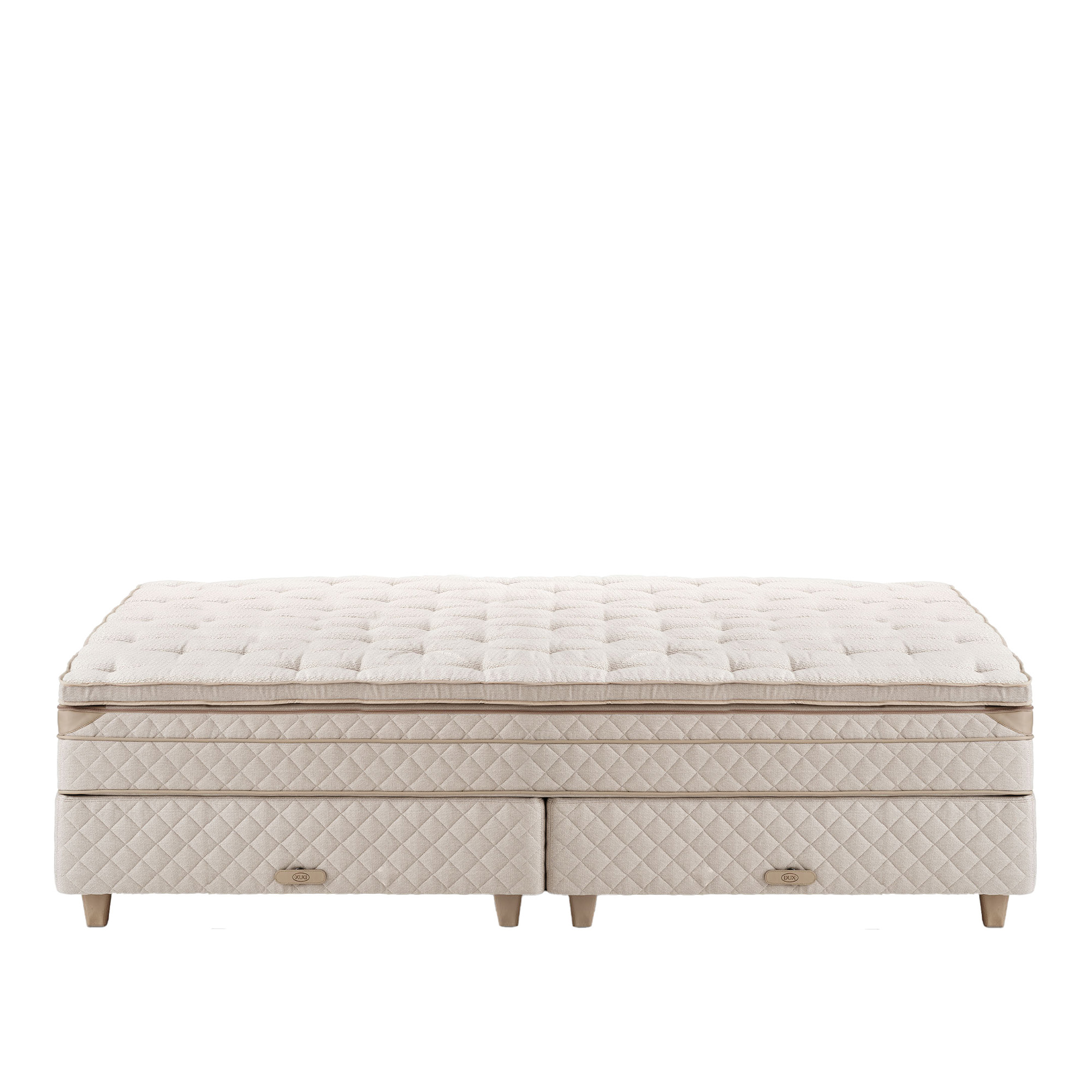 DUX - Dux 80 resårbotten/ Dux 80 resårmadrass fast/ Top Pad Bäddmadrass 210x200 cm/ Konisk läder oatmeal 12 cm - Sängar - Beige | Möbler - Sängar Och Tillbehör - Sängar | Möbelexperten