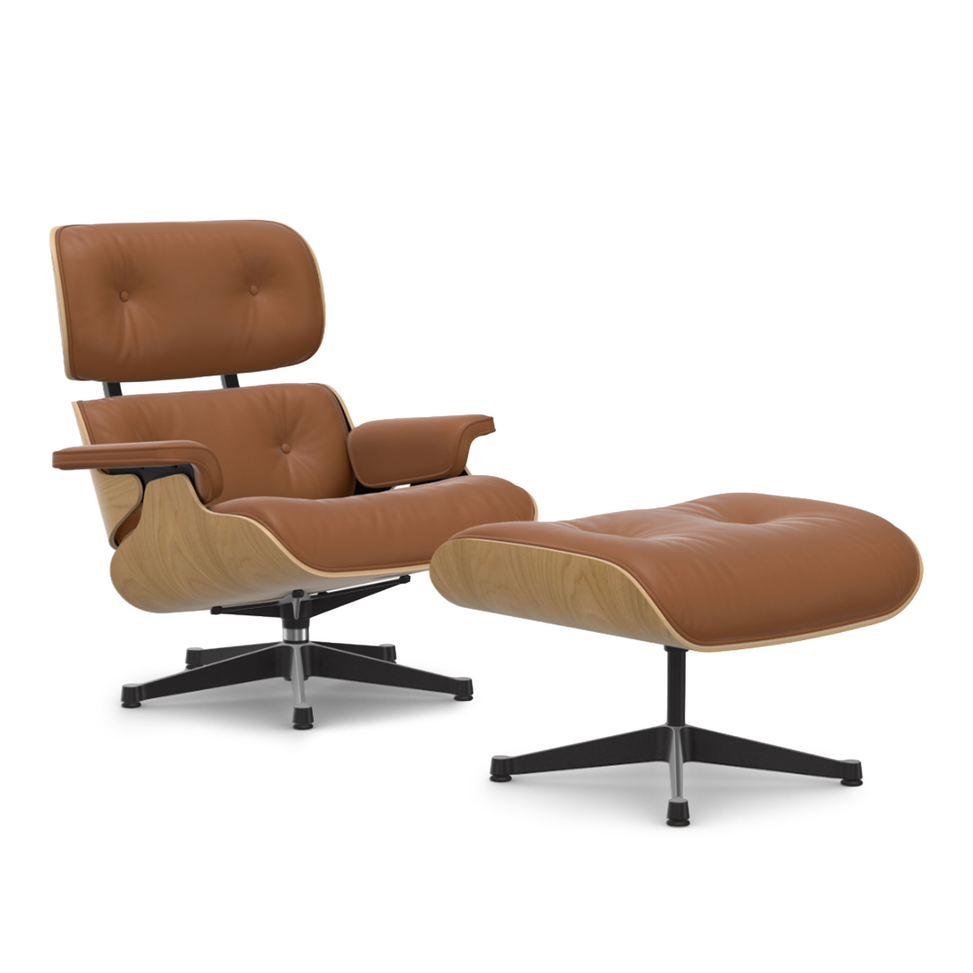 Vitra - Eames Lounge Set Natural Chestnut Leather Premium Cognac 97 Polished Aluminium/Deep Black - Fåtöljer - Charles & Ray Eames - Brun | Möbler - Fåtöljer Och Puffar - Fåtöljer | Möbelexperten