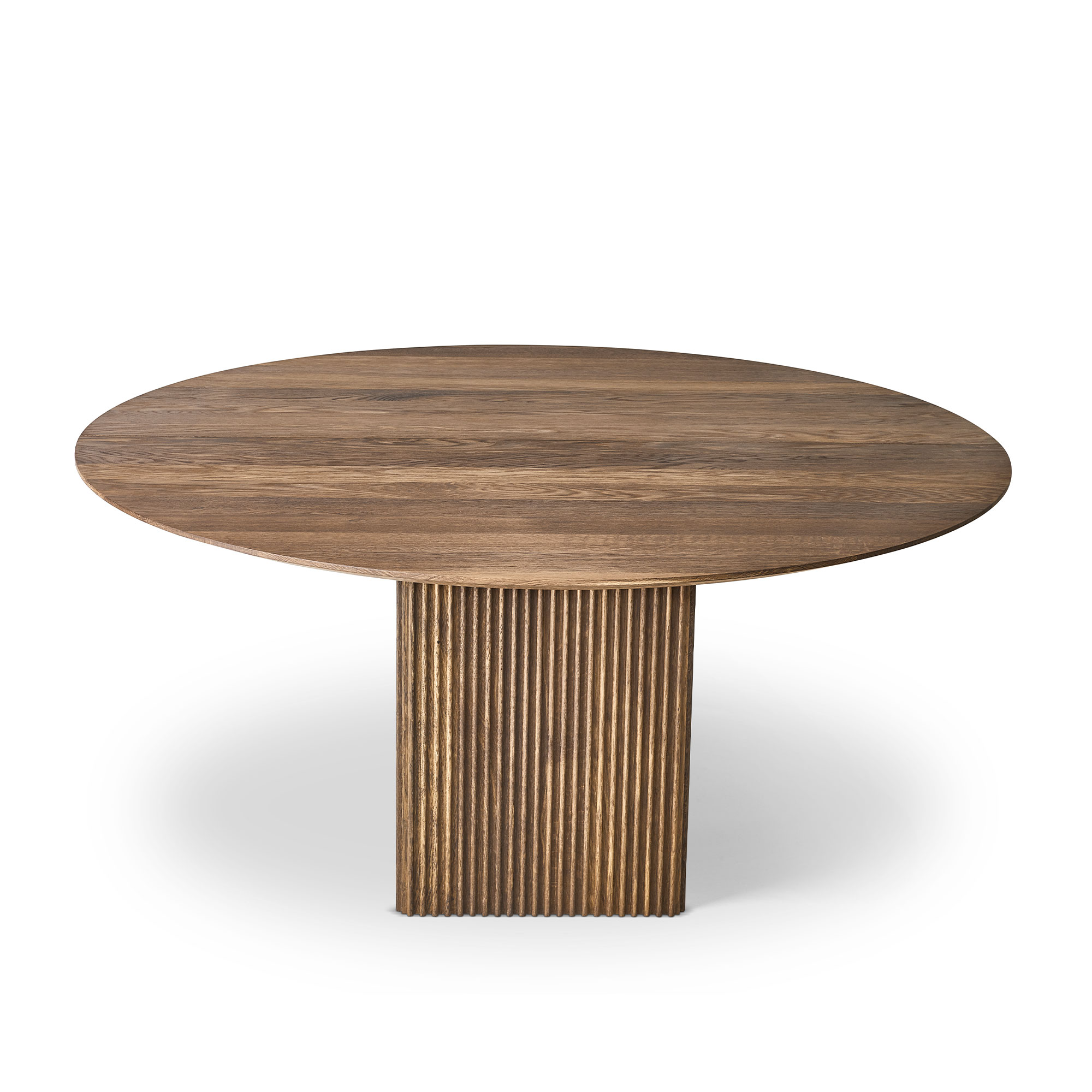 Dk3 - Ten Table Round Ø 140 Smoked Oak/Oil, Med förlängning för 2 plattor och kubfot 52x52 cm - Matbord - designer_christian_troels,Jacob Plejdrup - Träfärgad - Trä
