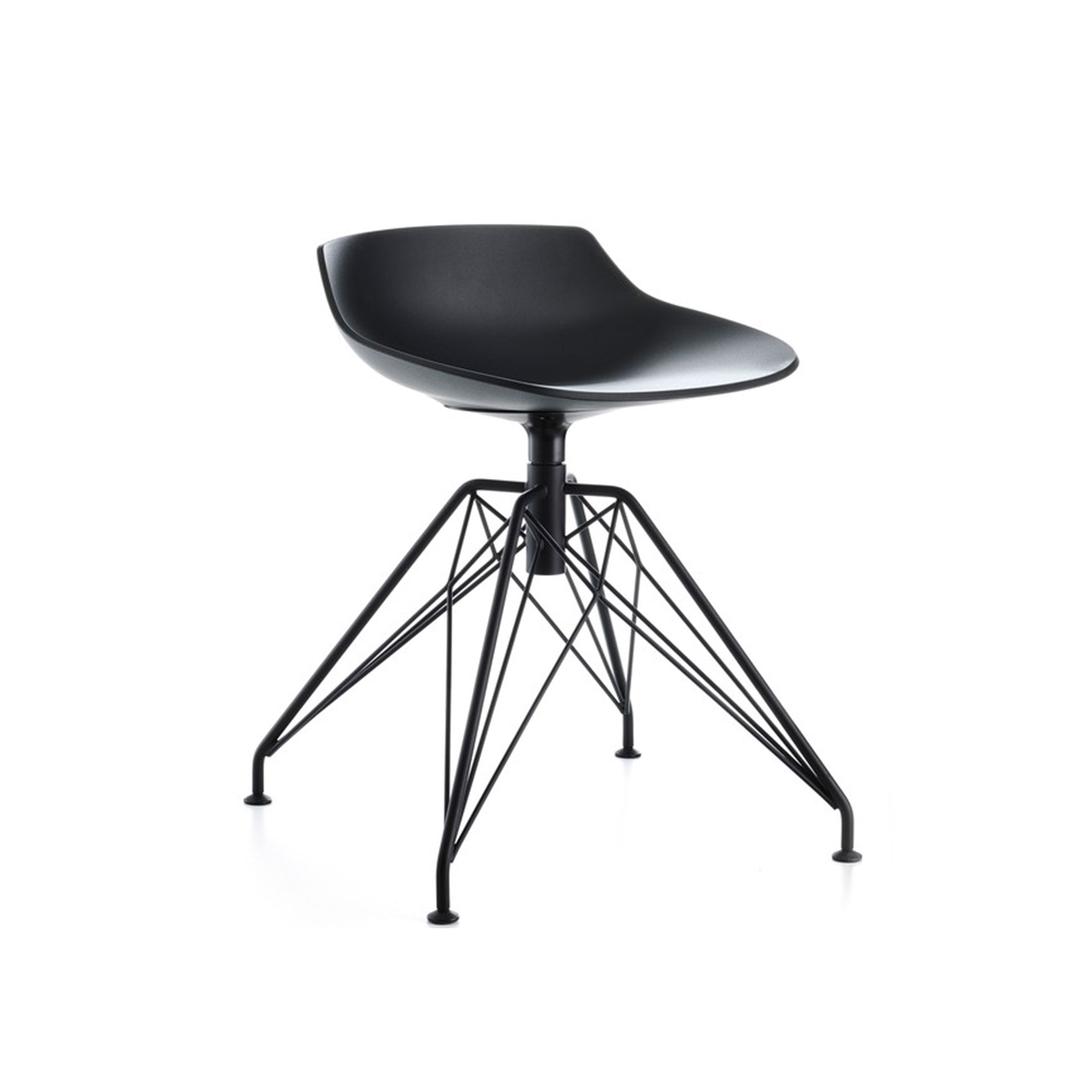 MDF Italia - Flow Stool, LEM 4-Legged Base, H44, Black Shell, Matt Painted Graphite Grey Frame - Sittpallar - Jean-Marie Massaud - Svart - Metall/Plast