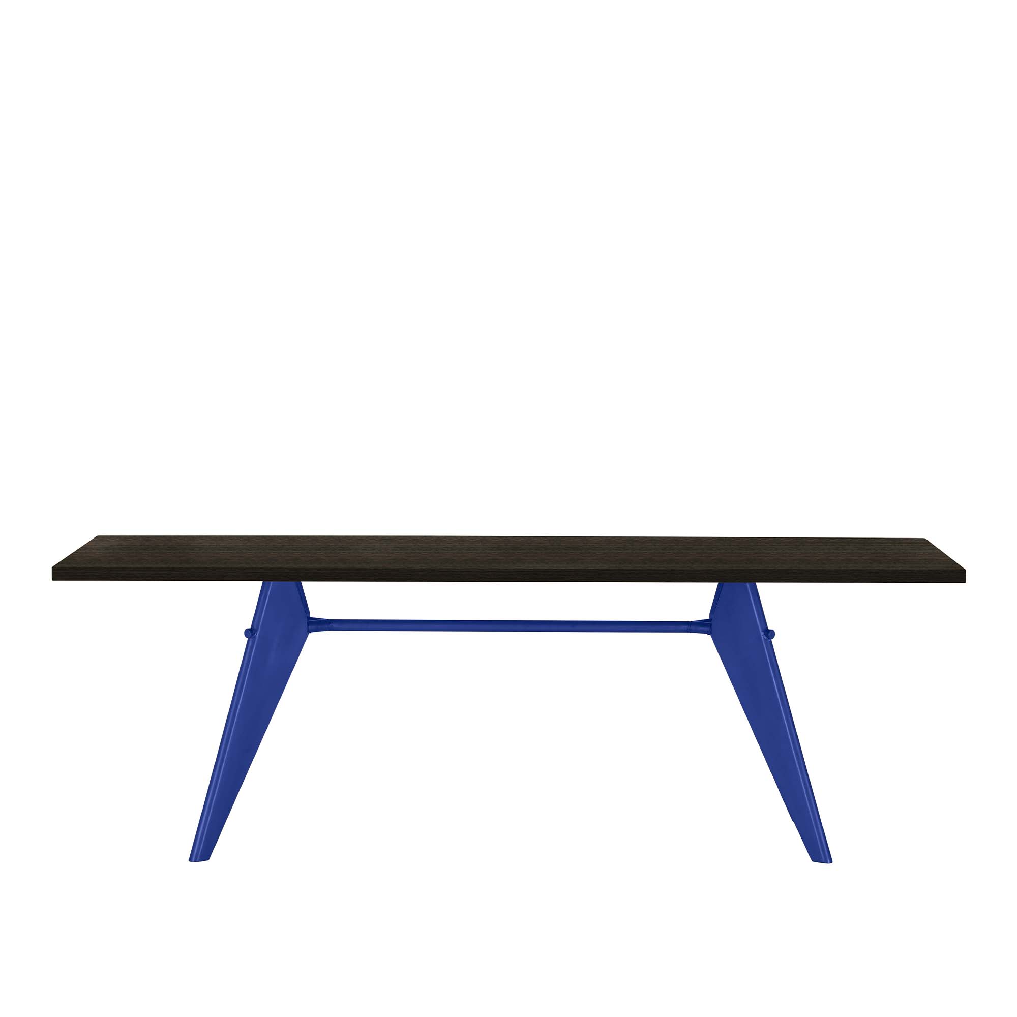 Vitra - EM Table 220, Base Prouvé Bleu Marcoule - Dark Solid Oak - Matbord - Jean Prouvé - Brun,Träfärgad,Blå - Metall/Trä