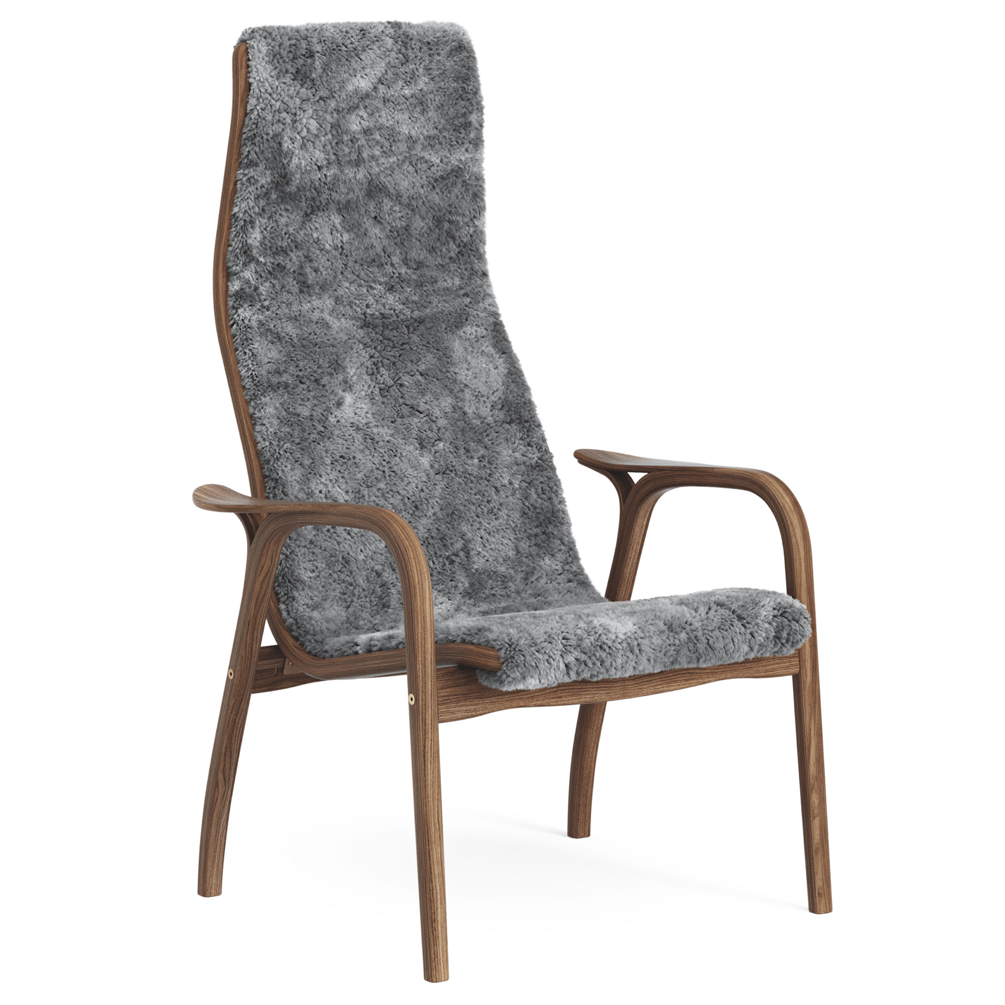 Swedese - Lamino fåtölj naturlackad valnöt/fårskinn scandinavian grey - Fåtöljer - Yngve Ekström - Grå - Trä/Ull