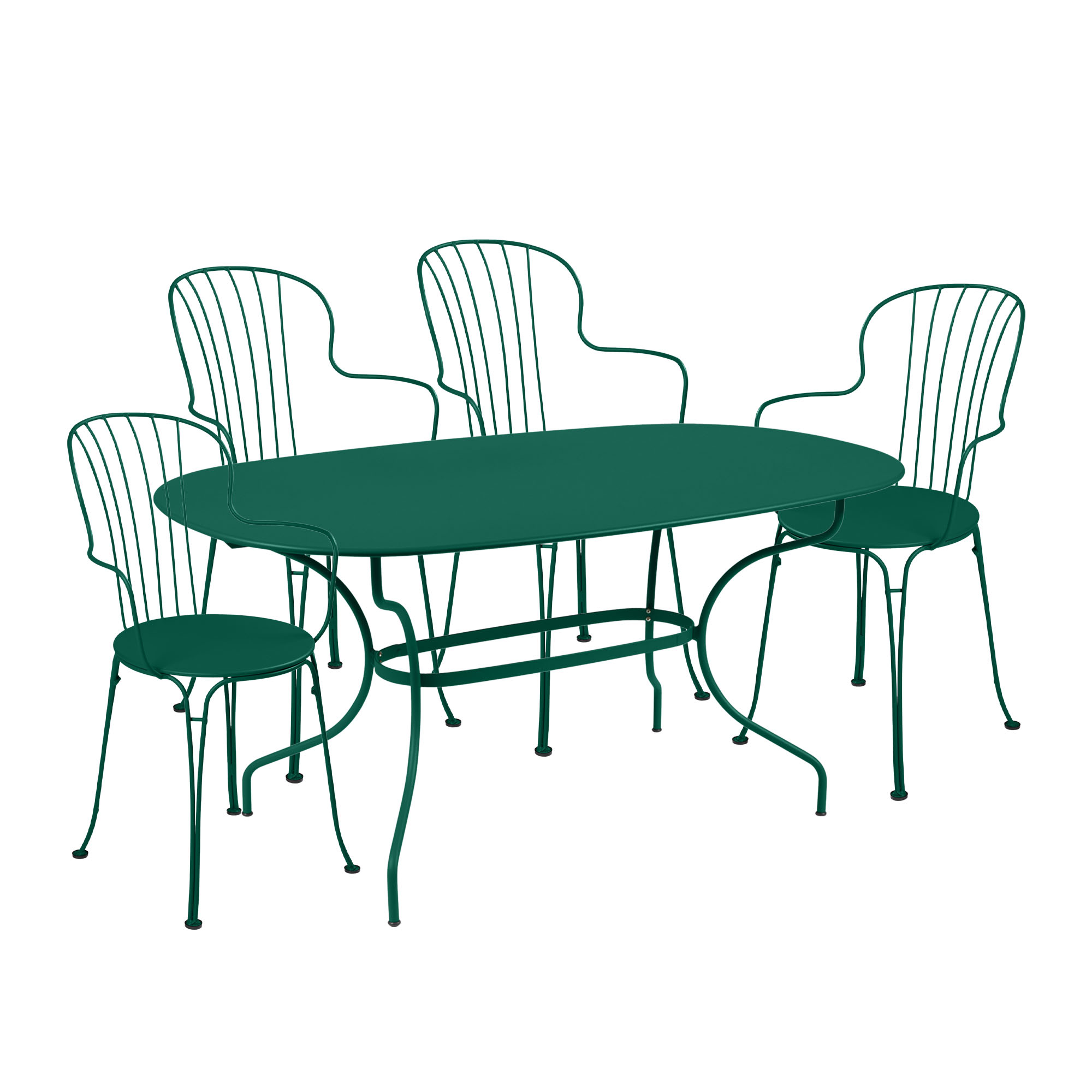 fermob - opera+ matgrupp ovlat bord & 4 karmstolar green - matgrupper utomhus