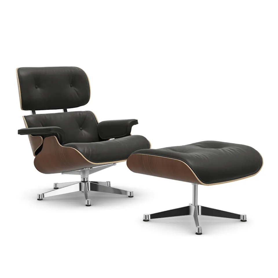 Eames Lounge Chair & Ottoman Black Pigmented Walnut Polished