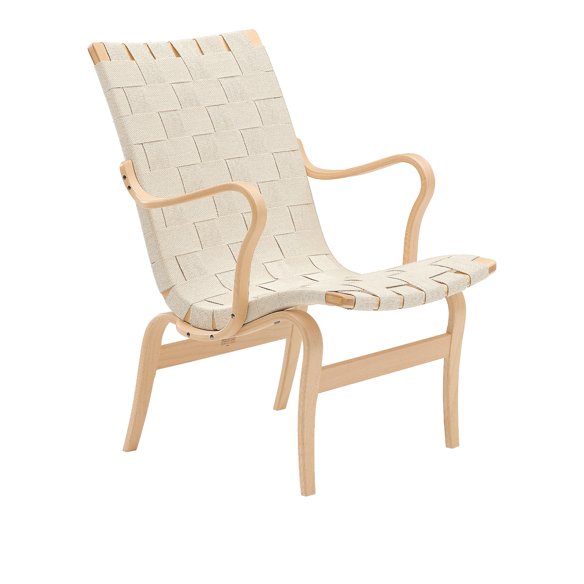 Bruno Mathsson - Mi 472 Eva - Låg rygg med armstöd - Klarlackad bok/Flätad linnegjord ljus - Fåtöljer - Bruno Mathsson - Beige,Träfärgad