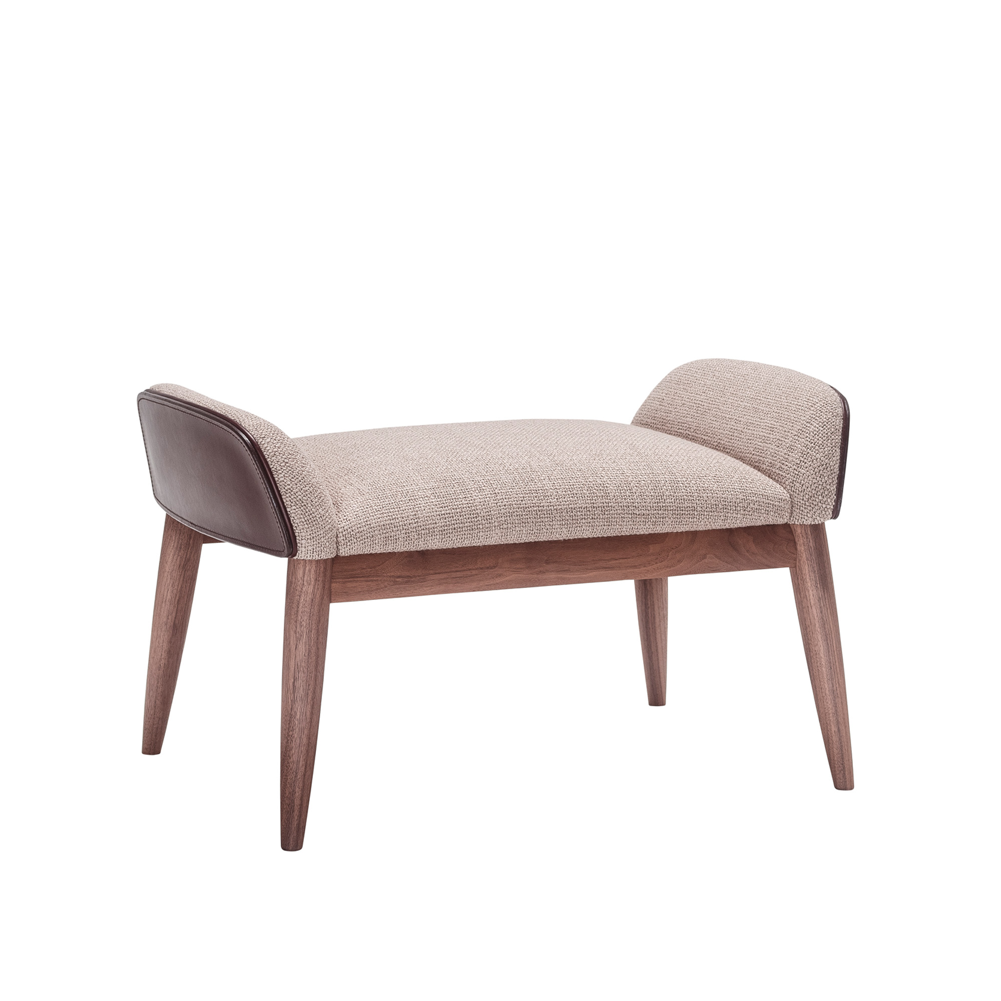 Ritzwell - Beatrix 2105 Ottoman, Walnut Frame, Natural Oil Finish,  Black Thick Leather Shell Fabric Cat. T., 3037 - Fotpallar - Shinsaku Miyamoto - Beige - Läder/Trä/Textilmaterial