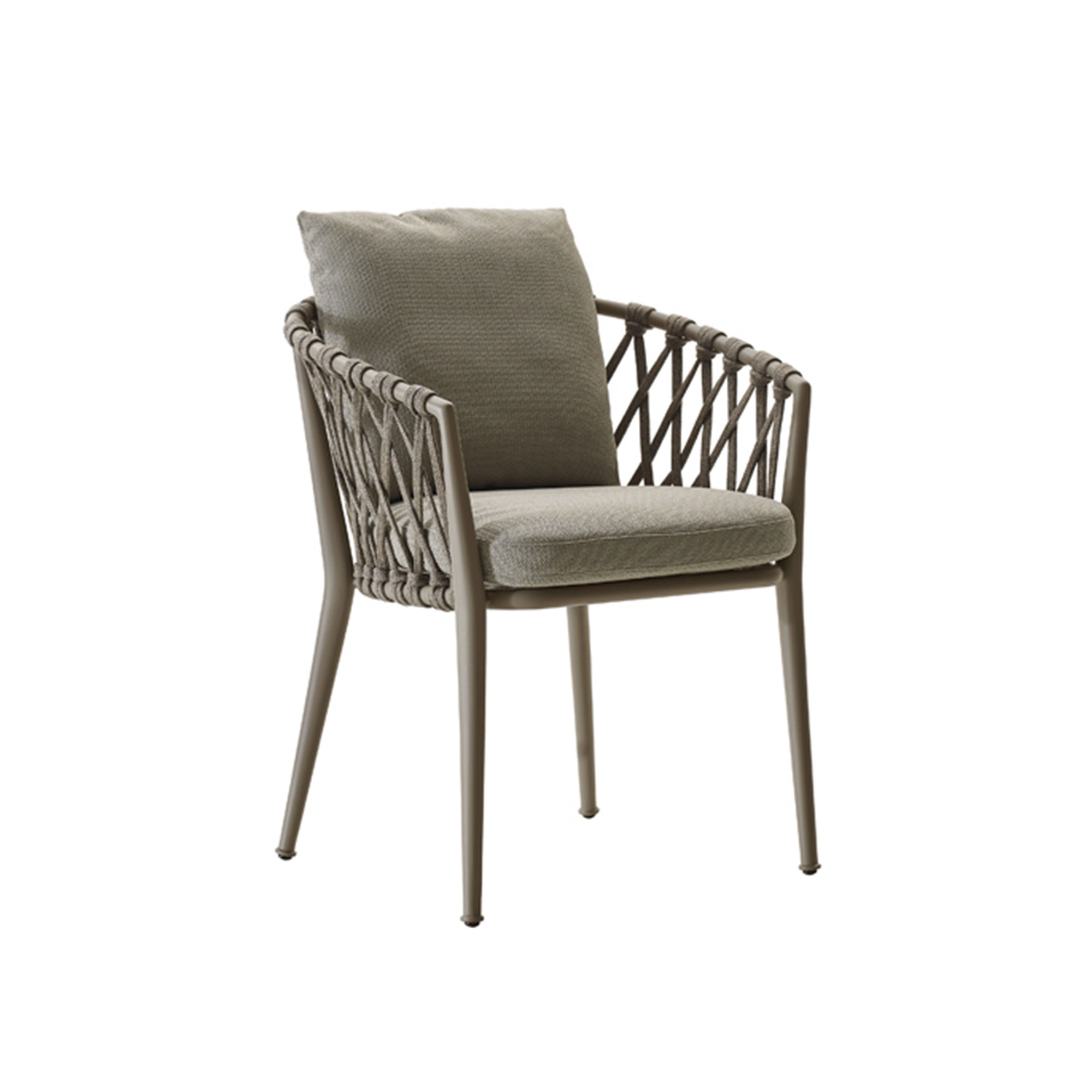 B&B Italia - Erica Outdoor Chair E61S, Tortora Interlacing, Tortora Frame, Cushions, Fabric Outdoor 02, Lusso Leila 203 - Matstolar utomhus - Antonio Citterio - Beige - Metall/Syntetiskt