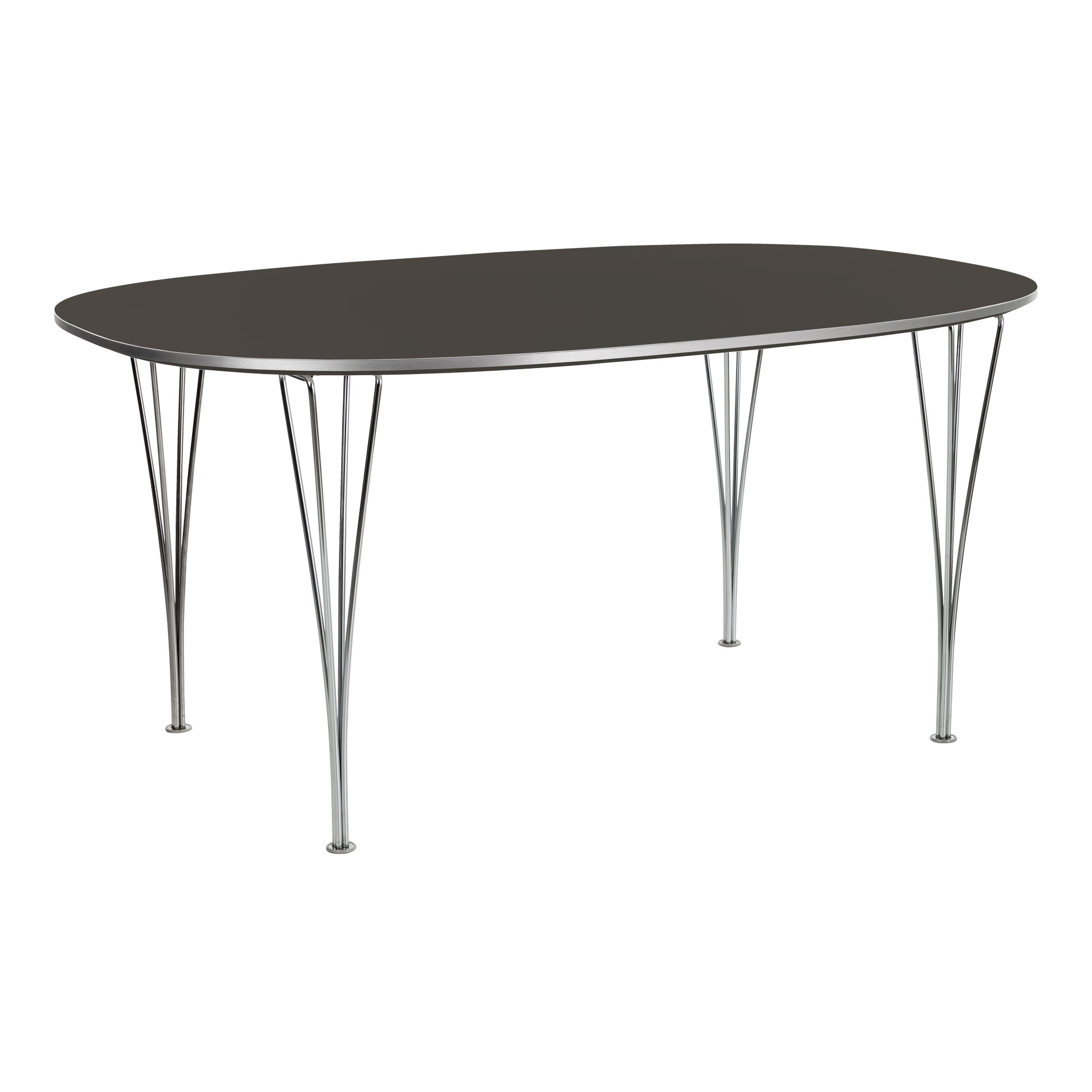 Fritz Hansen - Superellips B611 – 135x90 cm Grey Bromo/Chrome - Matbord - designer_arne_jacobsen,Bruno Mathsson,Piet Hein - Grå - Metall/Trä