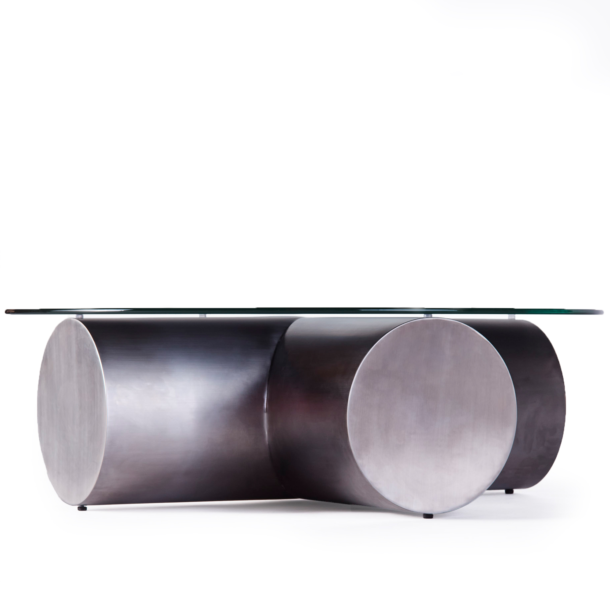 dusty deco - cross sofa table polished stainless steel glass top ø110 cm - soffbord - edin & lina kjellvertz - silver - glas/metall