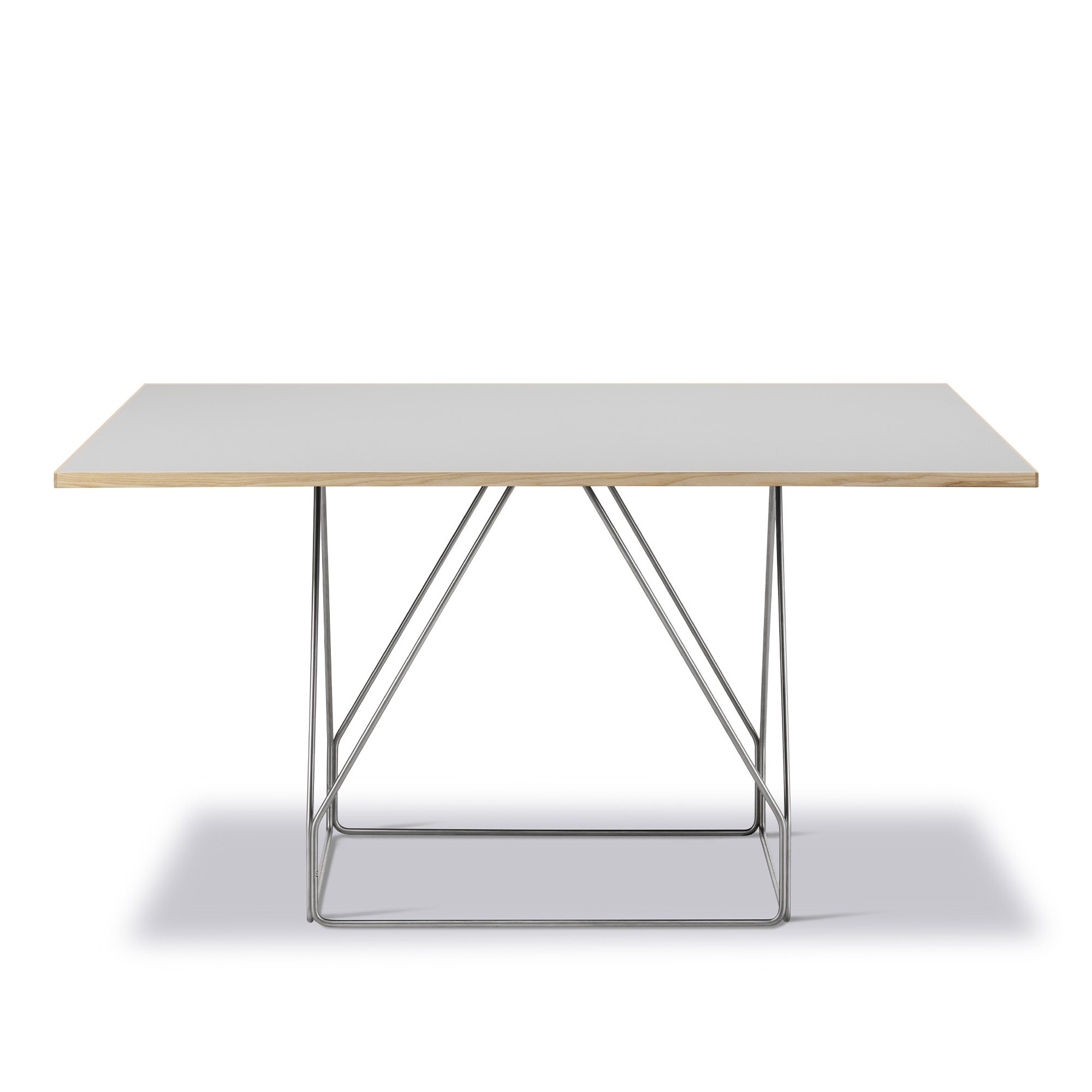 Fredericia Furniture - JG Table - 140x140 cm - Grey linoleum / Vapour 4177 - Natural ash - Brushed stainless steel - Matbord - Jørgen Gammelgaard