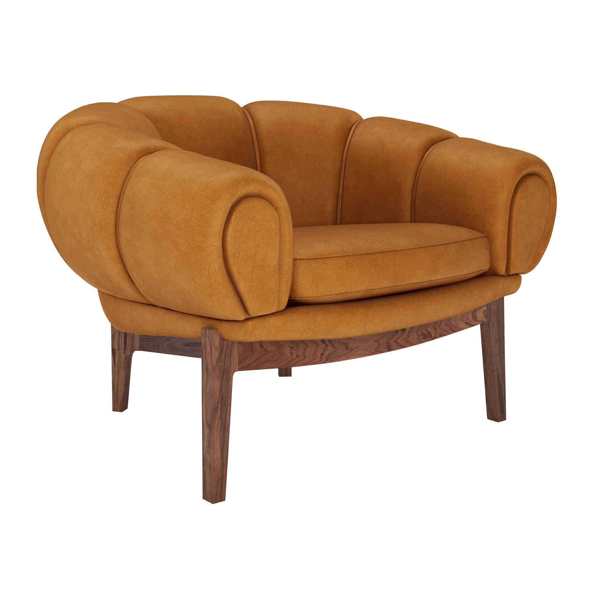 Gubi - Croissant Lounge Chair,Solid American Walnut Oiled, Prisgrupp 5 Tyg Sahco Zero 002 - Fåtöljer - Illum Wikkelsø - Träfärgad - Trä/Textilmaterial