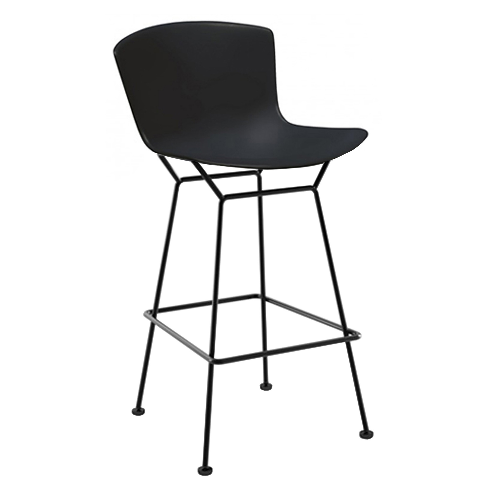 Knoll - Bertoia Plastic Bar Stool, sitthöjd 74,6 cm, Svart underrede, Svart sits - Barstolar & barpallar - Harry Bertoia - Svart - Metall/Plast