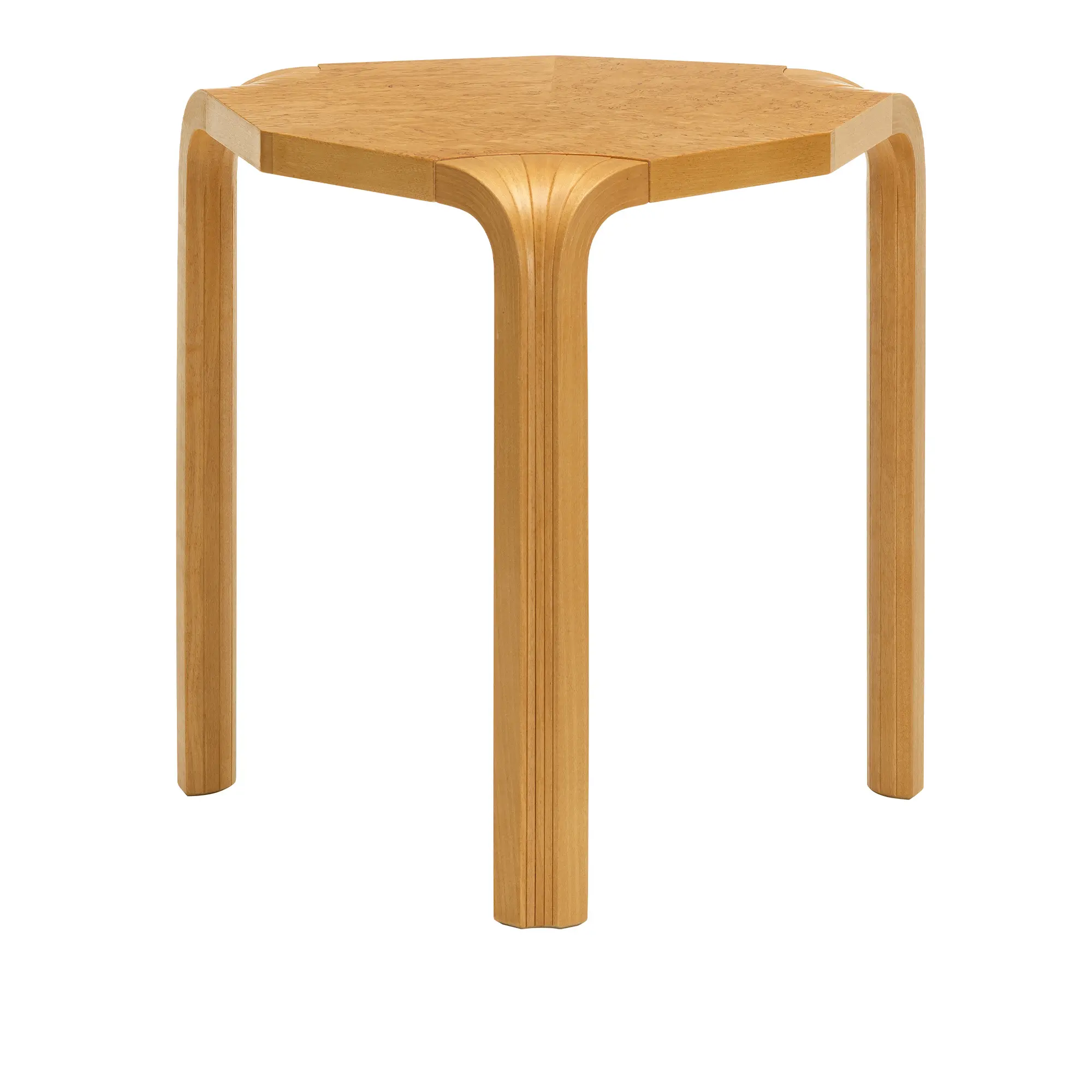 Stool X602, Anniversary Edition Artek 90, Solid Birch/Curly Birch Veneer, Honey/Honey, 3 legs