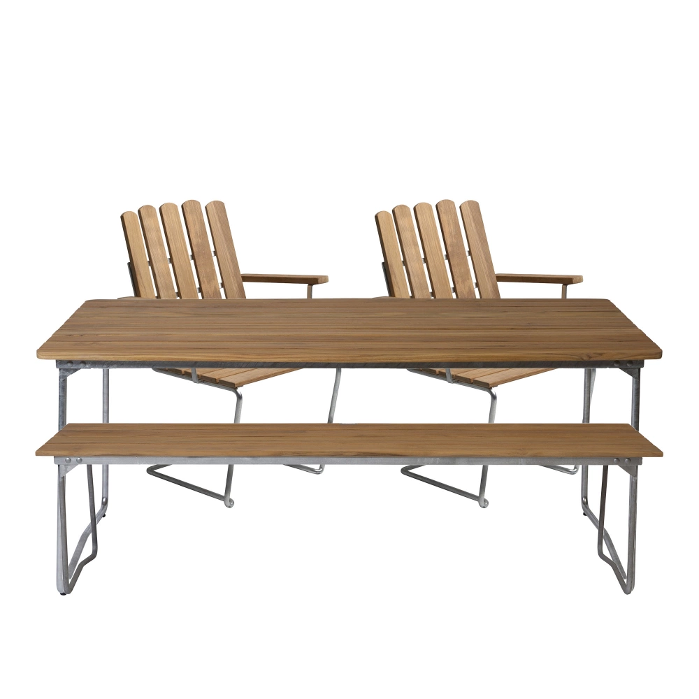Grythyttan Stålmöbler - Klassikerserien - B31 Bord, Bänk 9 & 2 st A2 Fåtölj Teak - Trädgårdsbänkar - Träfärgad - Metall/Trä