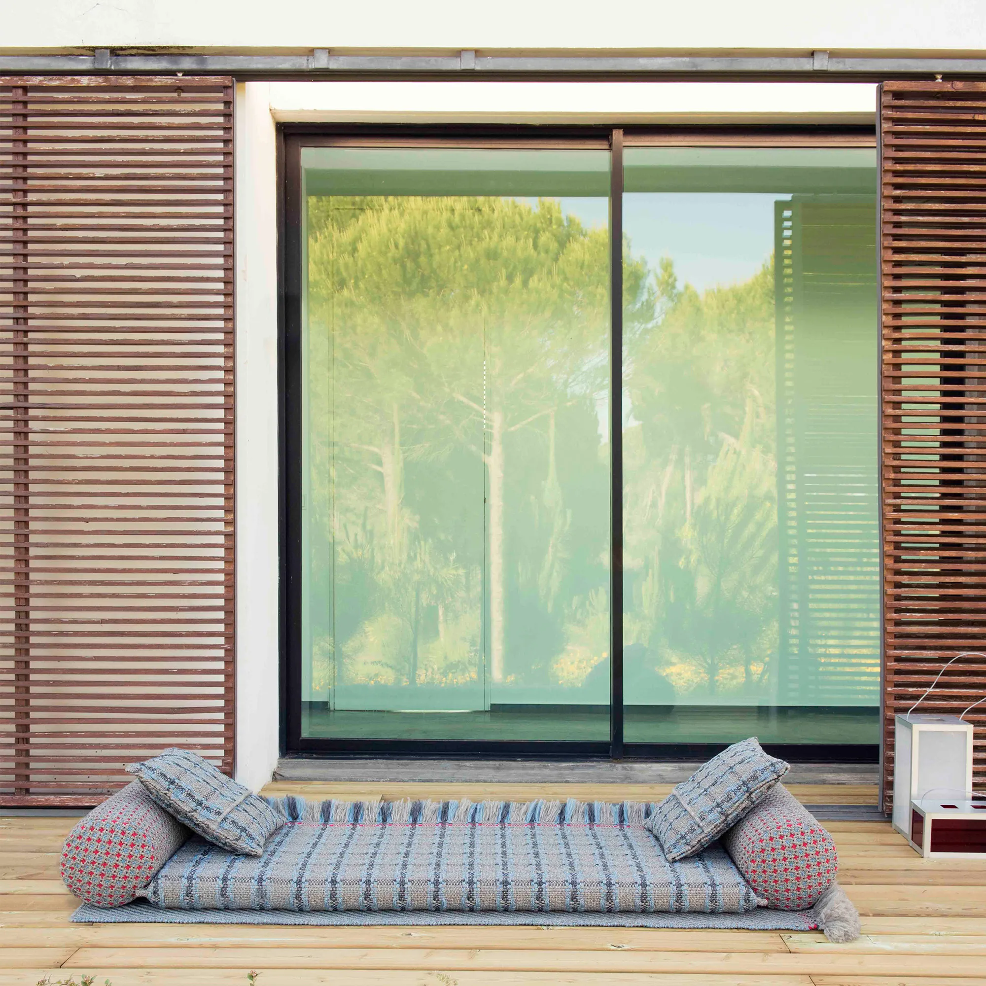 Garden Layers Small Cushion - Checks Blue