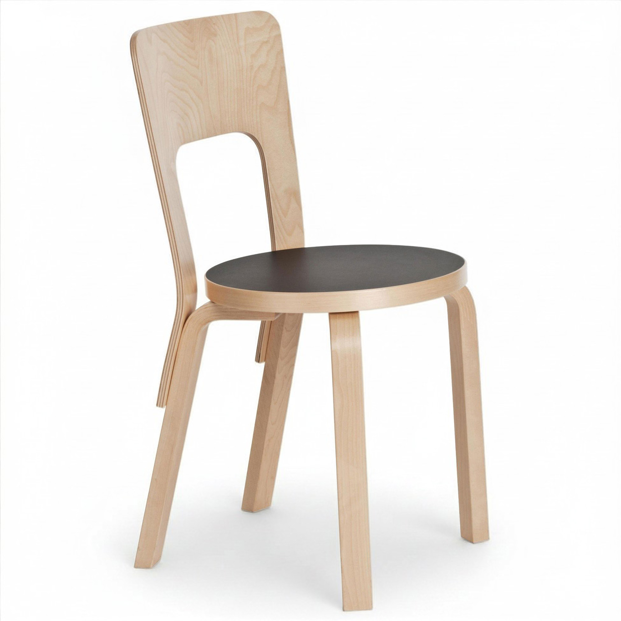 Artek - Stol 66, Svart linoluem - Matstolar - Alvar Aalto - Svart - Laminat/Tr&auml;