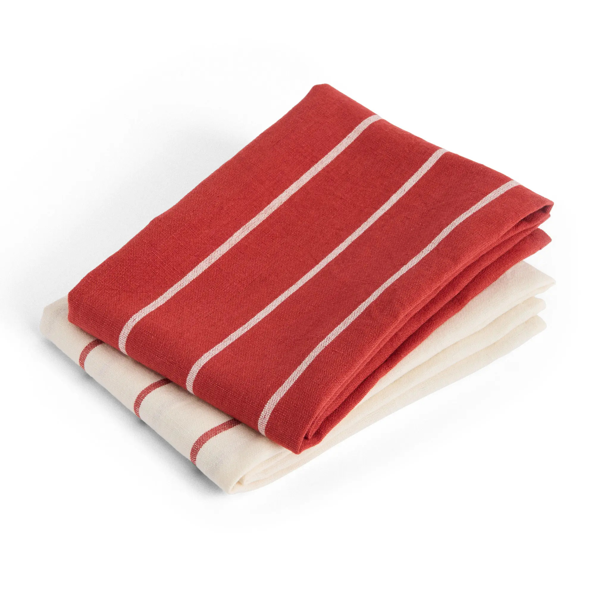 Outdoor Market Tea Towel Set of 2 Beige with red stripe
