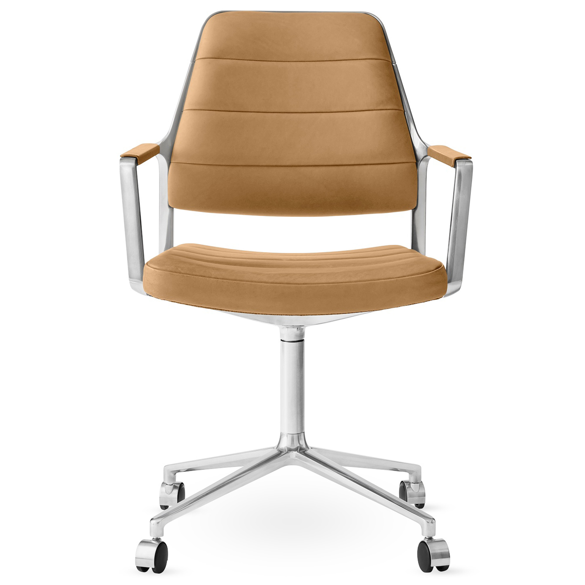 Vipp - Vipp455 Swivel chair, polished, castors, Camel leather - Kontorsstolar