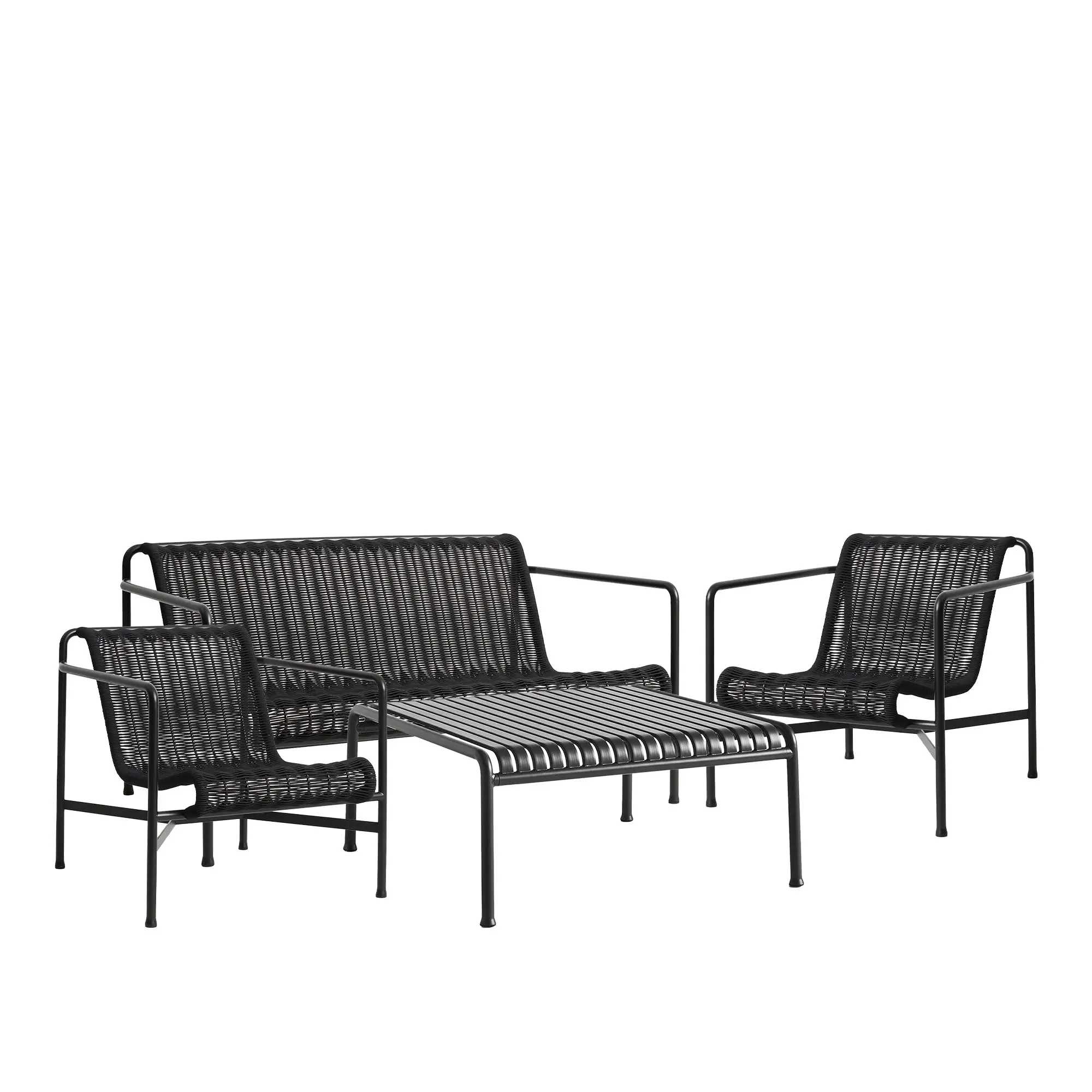 Palissade cord loungegruppe med loungesofa, 2 loungestoler & lavt tredgårdsbord