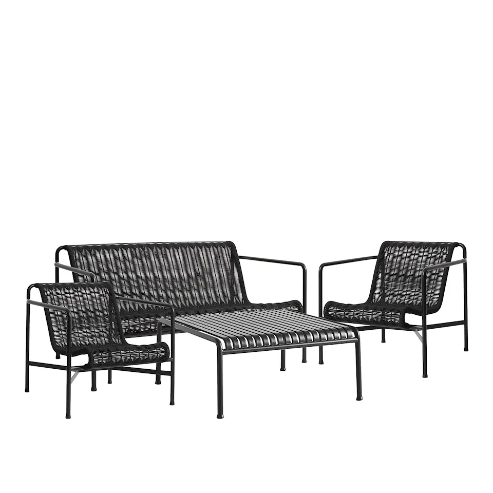 Palissade cord loungegrupp med loungesoffa, 2 loungestolar & lågt trädgårdsbord