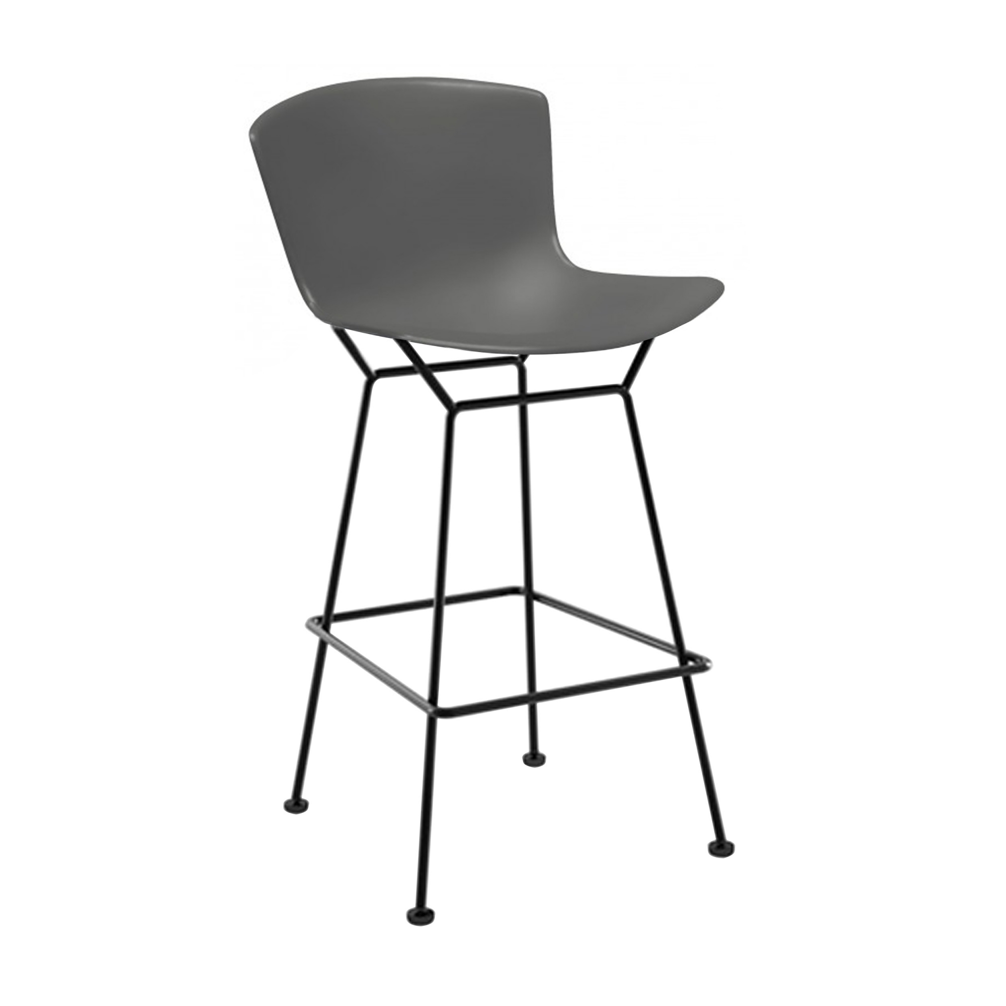 Knoll - Bertoia Plastic Bar Stool, sitthöjd 69 cm, Svart underrede, Grå sits - Barstolar & barpallar - Harry Bertoia - Grå - Metall/Plast