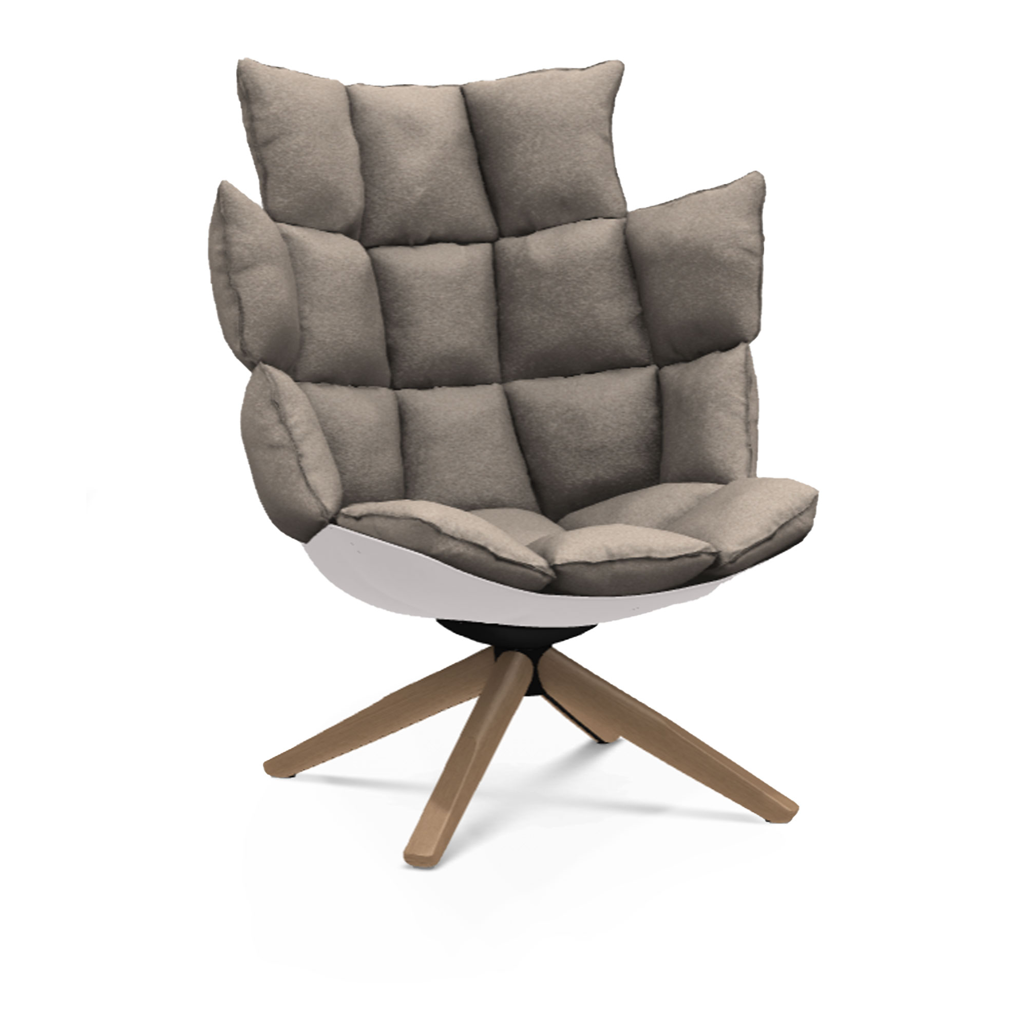 B&B Italia - Husk H3G Cat. Lusso Lodi 207 White shell, brushed light oak - Snurrfåtöljer - Patricia Urquiola - Grå - Trä/Textilmaterial/Syntetiskt