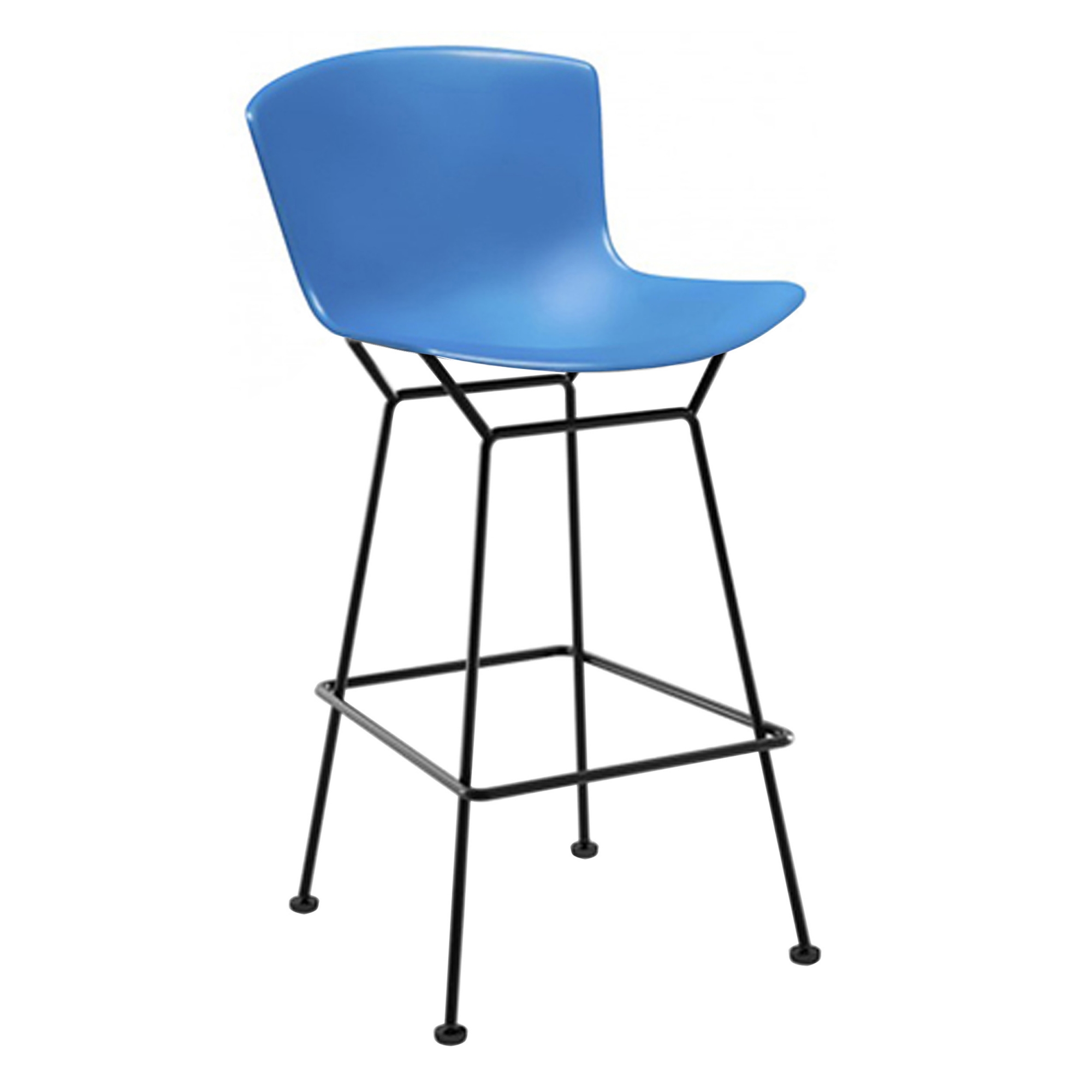 Knoll - Bertoia Plastic Bar Stool, sitthöjd 74,6 cm, Svart underrede, Blå sits - Barstolar & barpallar - Harry Bertoia - Blå - Metall/Plast