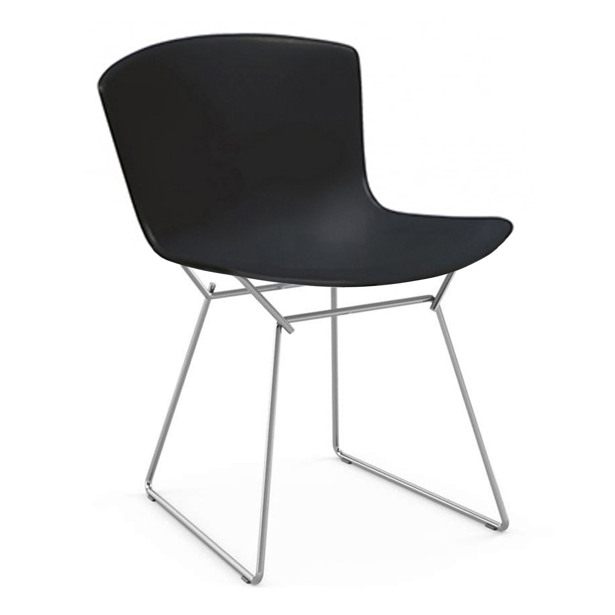 Knoll - Bertoia Plastic Side Chair, underrede i Krom, Svart sits - Matstolar - Harry Bertoia - Svart - Metall/Plast