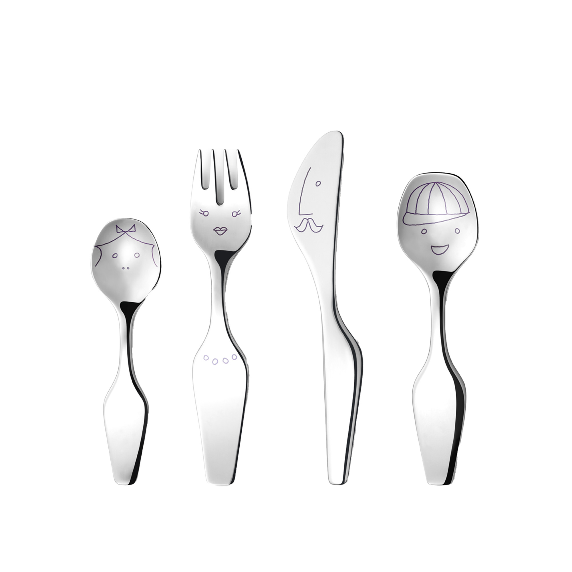 Georg Jensen - Alfredo the twist familie barnebestikk 4 stk - Bestikksett - Alfredo Häberli