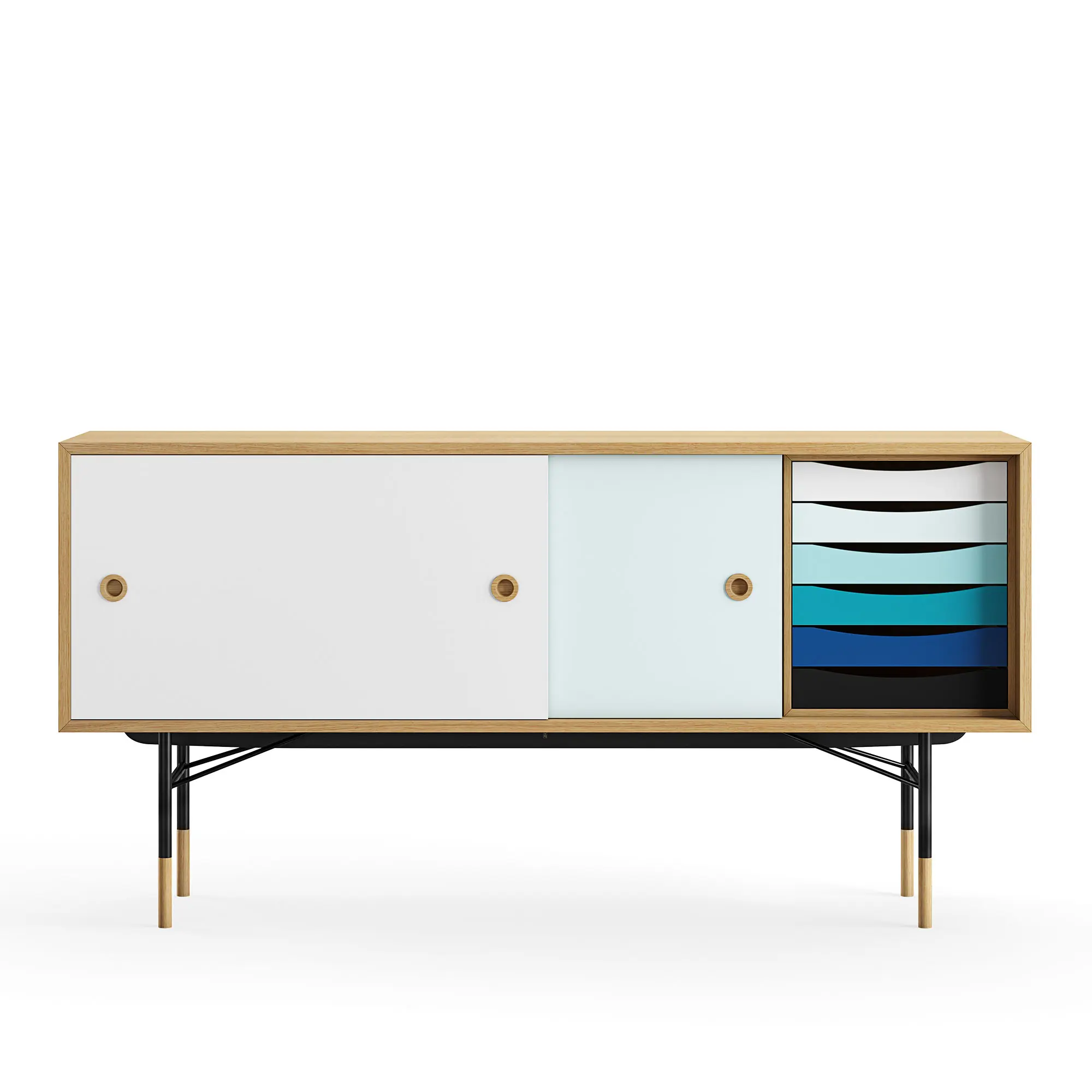 Sideboard Cold med lådor Dark oiled oak White/Light Blue