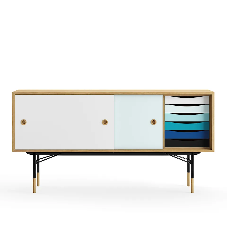 Sideboard Cold med lådor Dark oiled oak White/Light Blue
