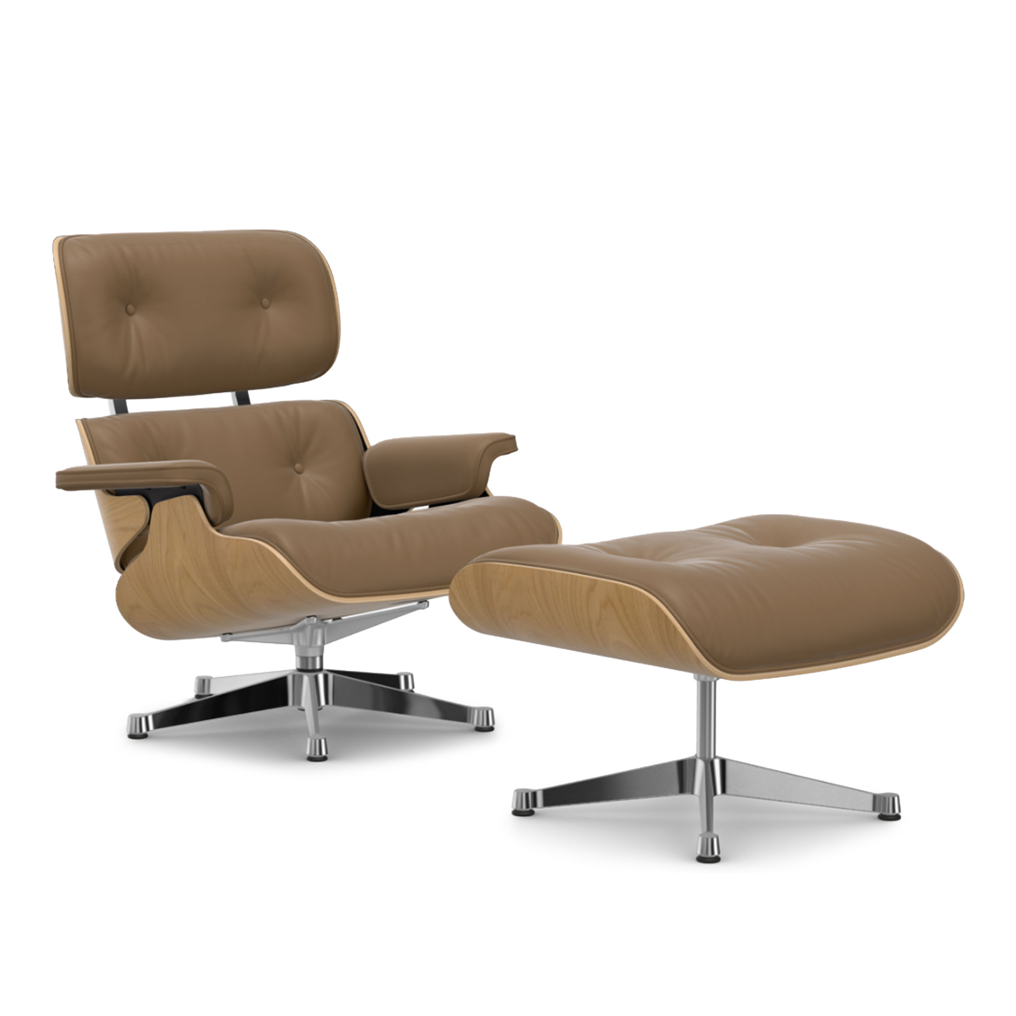 Vitra - Eames Lounge Set Natural Chestnut Leather Premium Camel 75 Polished Aluminium - Fåtöljer - Charles & Ray Eames - Brun | Möbler - Fåtöljer Och Puffar - Fåtöljer | Möbelexperten