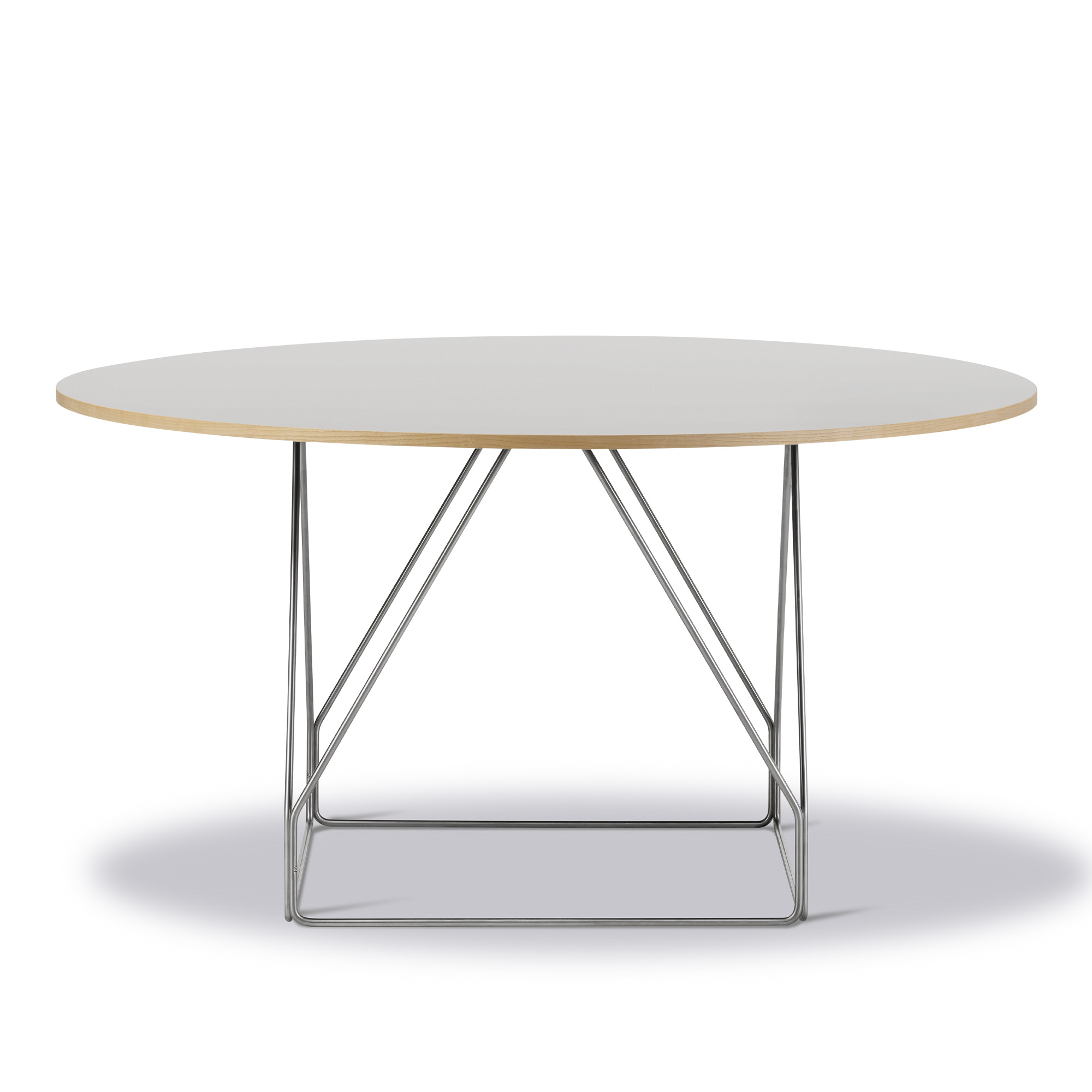 Fredericia Furniture - JG Table - Ø140 cm - Grey linoleum / Vapour 4177 - Natural ash - Brushed stainless steel - Matbord - Jørgen Gammelgaard