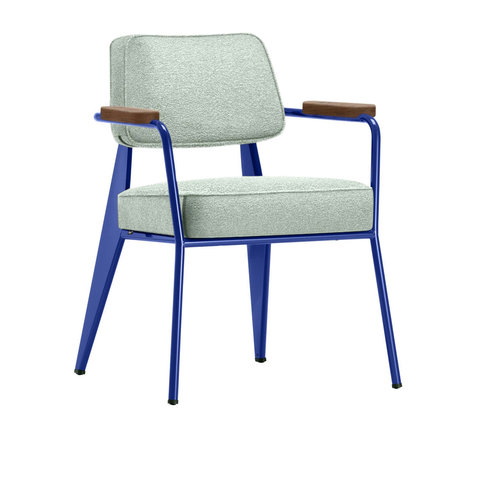 Vitra - Fauteuil Direction, Walnut, Prouvé Bleu MarcouleFabric Cat. F100 Nubia Col. 06 Cream/Sierra Grey - Matstolar - Jean Prouvé - Grå - Metall/Trä/Textilmaterial/Skum