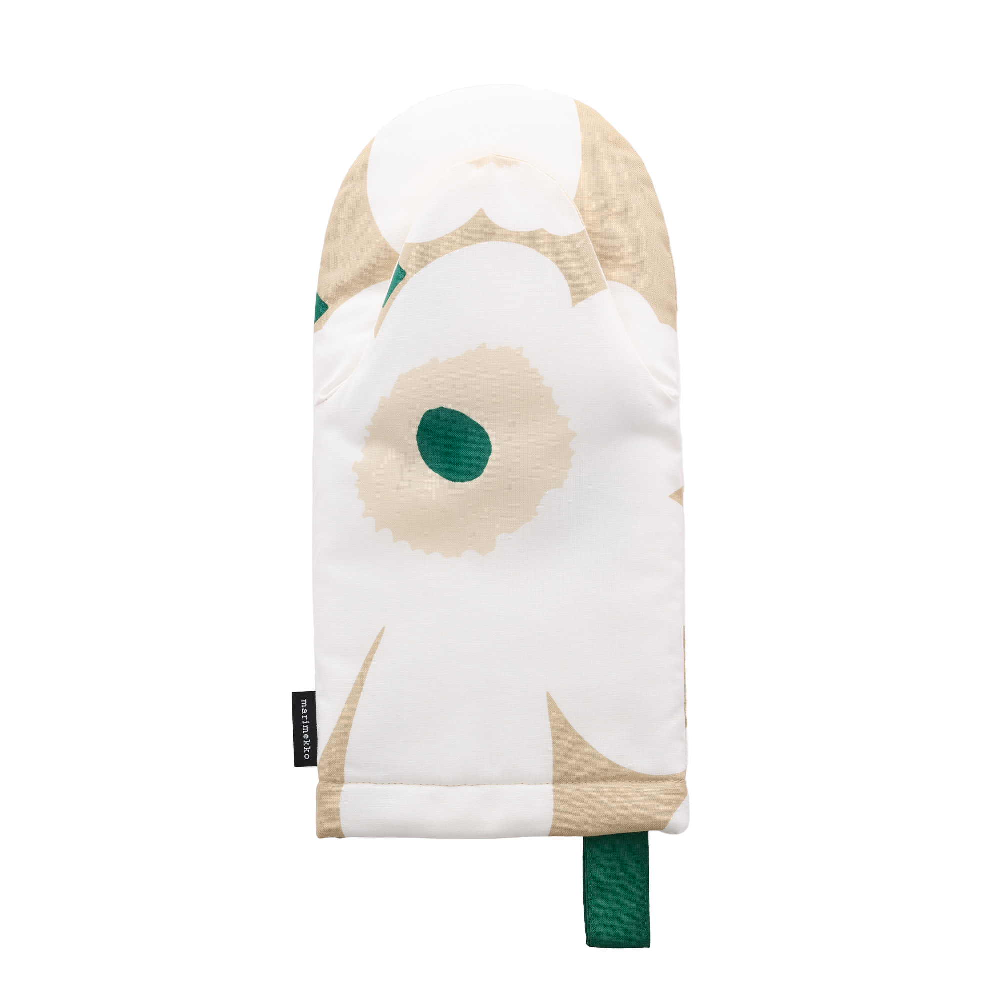 Marimekko - Pieni Unkko Oven Mitten sand, white, emerald - Grytlappar och grytvantar - Maija Isola | Textilier - Kökstextilier - Grytlappar Och Grytvantar | Möbelexperten