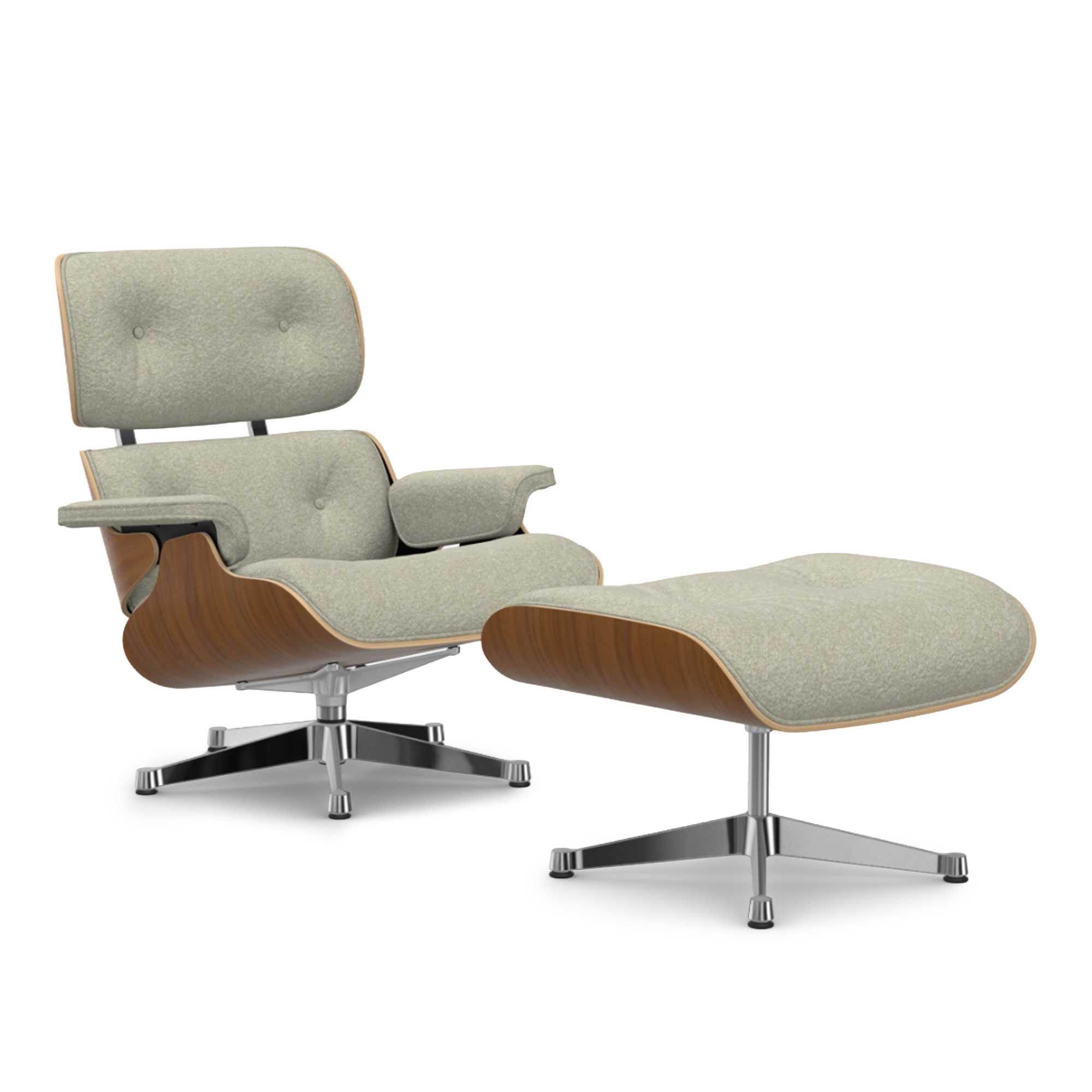 Vitra - Eames Lounge Set Natural Walnut Nubia Cream/Sand 03 Polished Aluminium - Fåtöljer - Charles & Ray Eames - Beige | Möbler - Fåtöljer Och Puffar - Fåtöljer | Möbelexperten