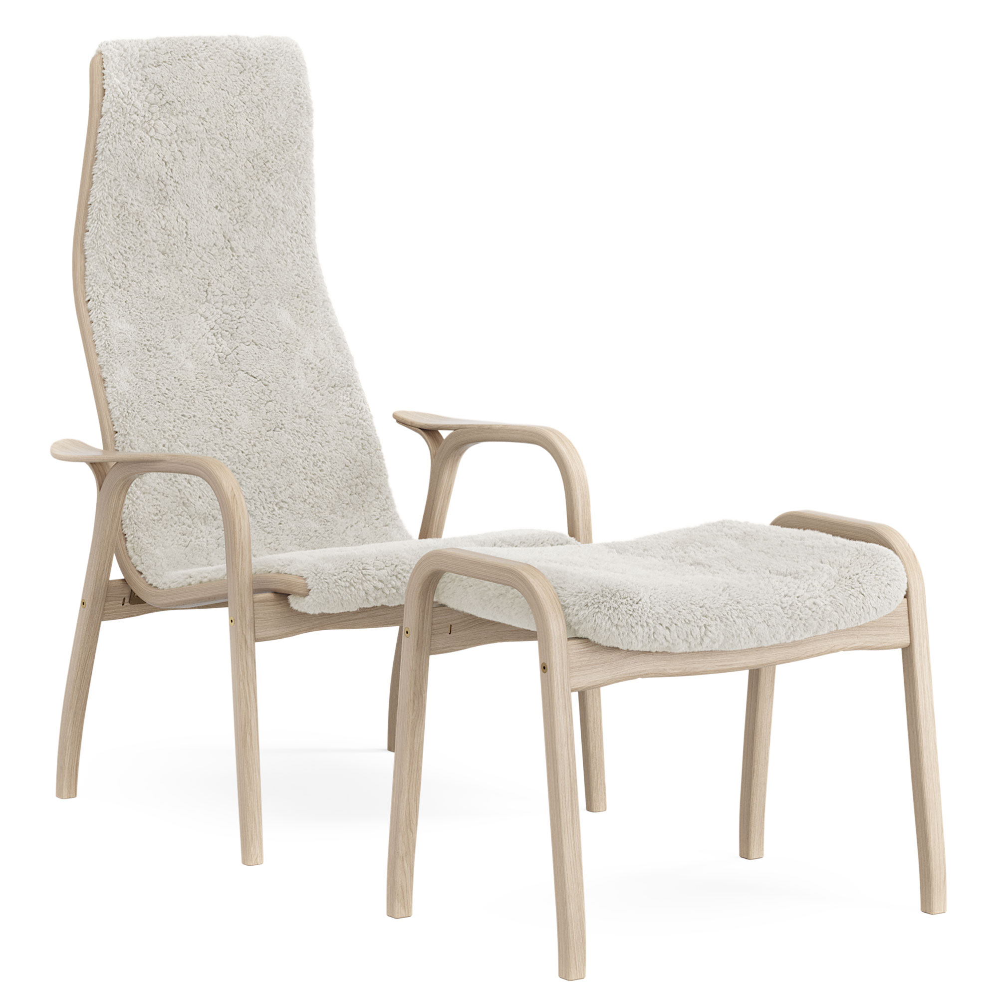 Swedese - Lamino f&aring;t&ouml;lj och fotpall vitpigmenterad lackad ek/f&aring;rskinn off-white - F&aring;t&ouml;ljer - Yngve Ekstr&ouml;m - Beige - Tr&auml;/Ull