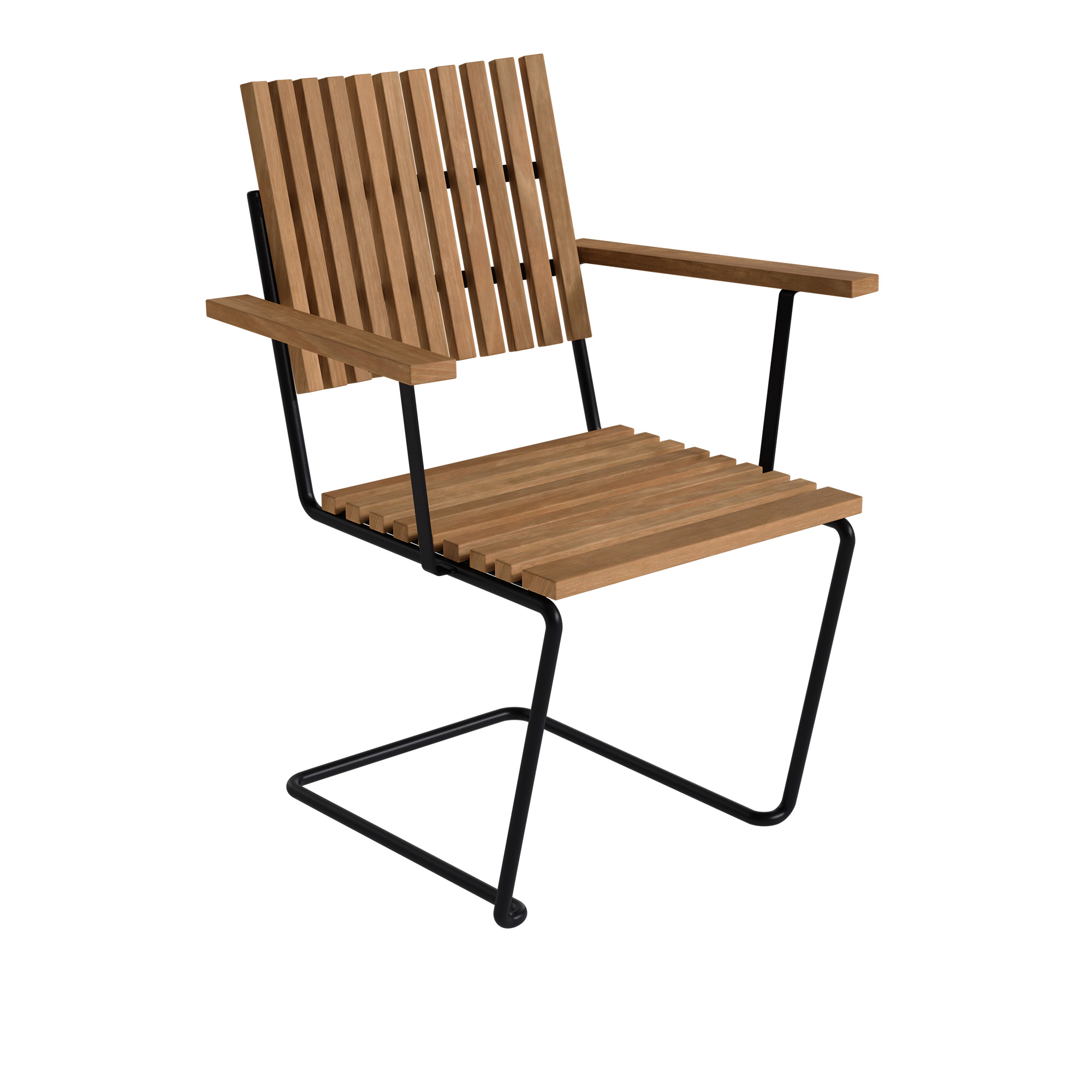 Grythyttan Stålmöbler - Armchair Bovik Untreated Teak With Black Steel Base - Matstolar utomhus - Träfärgad - Metall/Trä | Utemöbler - Utestolar - Matstolar Utomhus | Möbelexperten