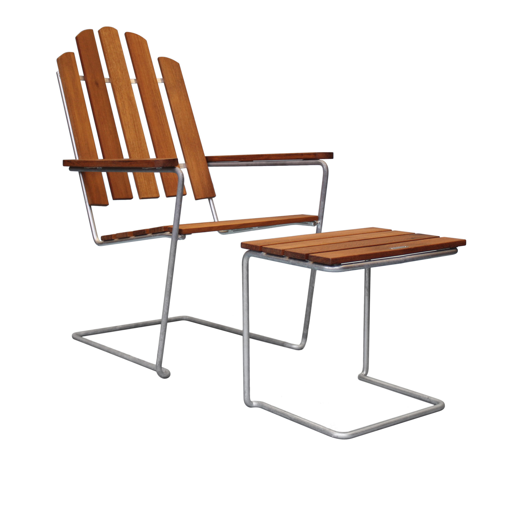 grythyttan stålmöbler - klassikerserien loungegrupp med a3 solstol & a3 pall teak - solstolar